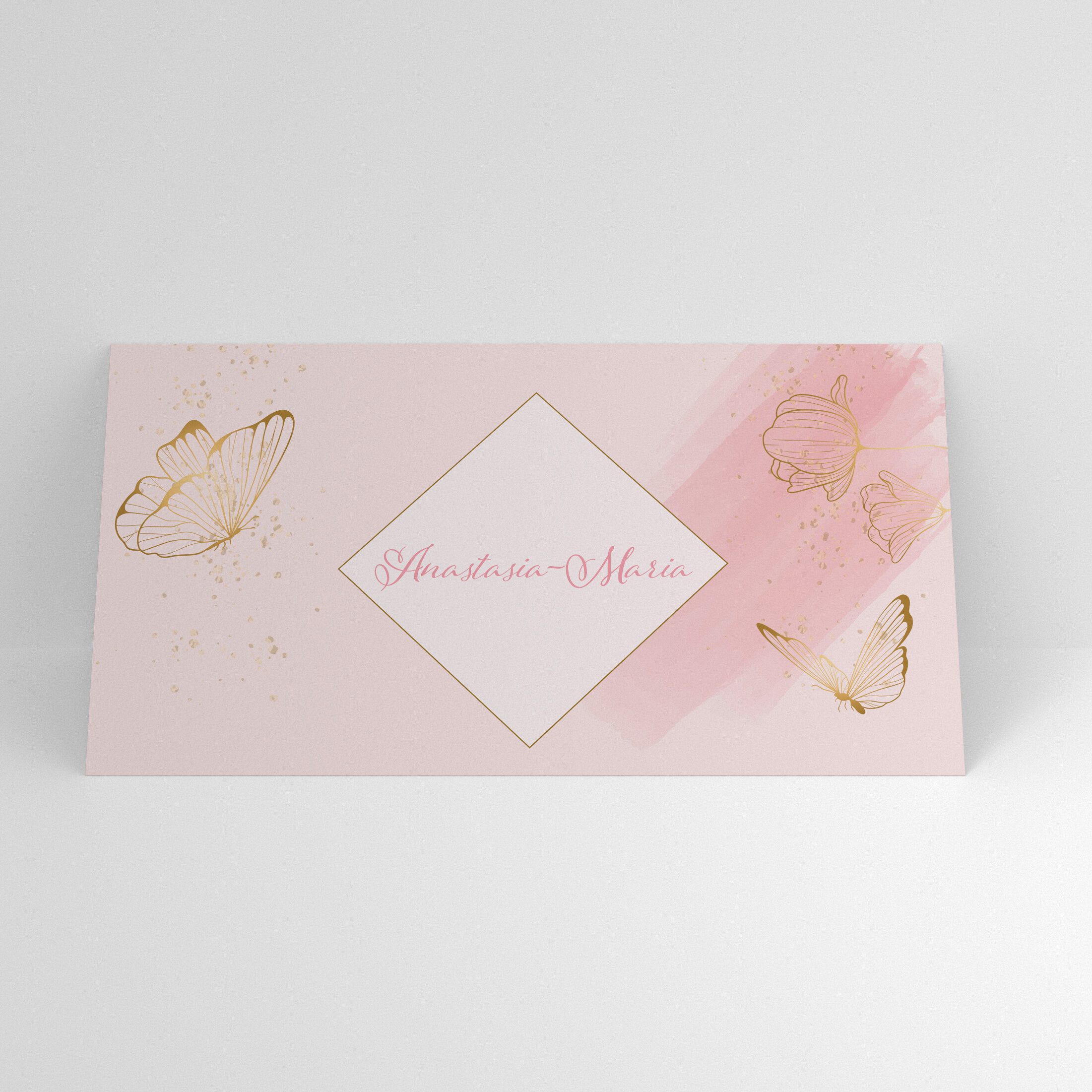 Plic de bani elegant roz pastel cu fluturi aurii
