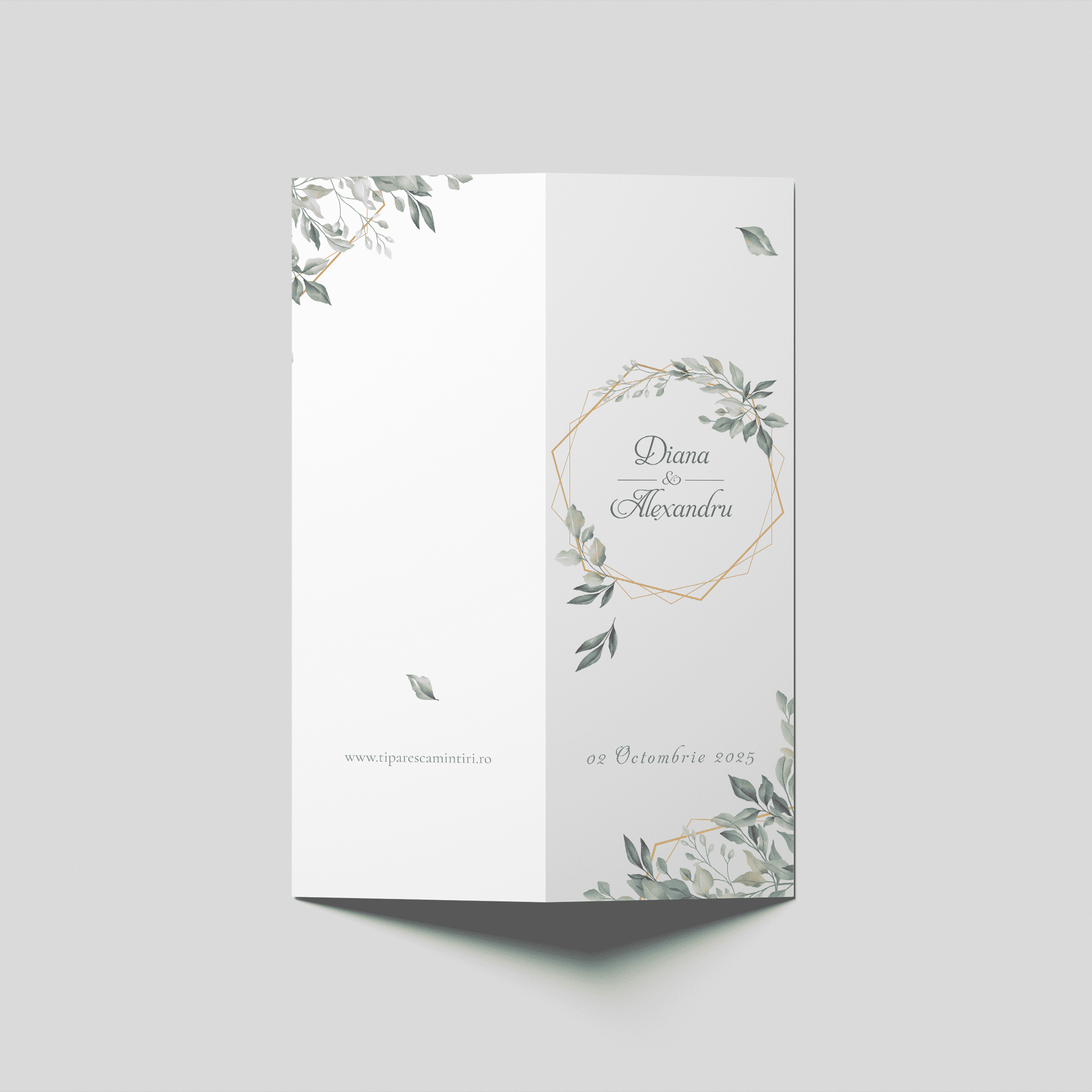 Meniu Nuntă Model – Greenery Wreath Gold Line