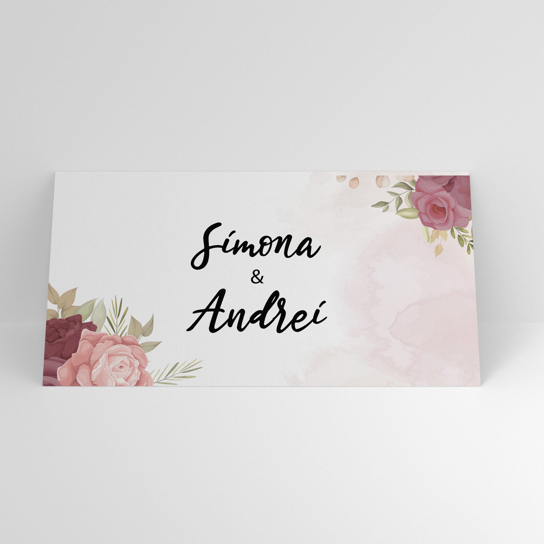 Plic de bani nuntă floral roz pudrat cu trandafiri și personalizare