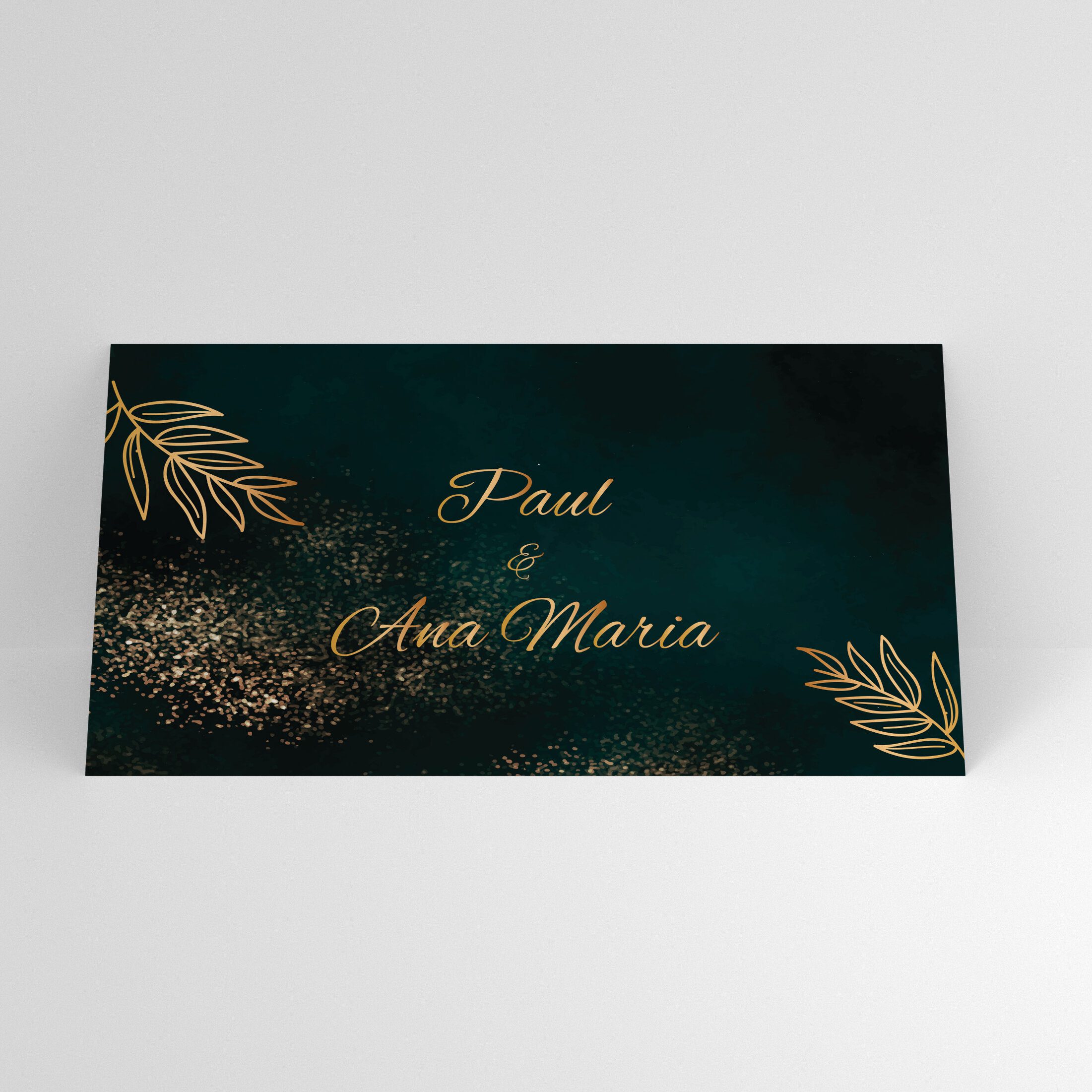 Plic de bani nuntă verde smarald cu accente aurii și personalizare