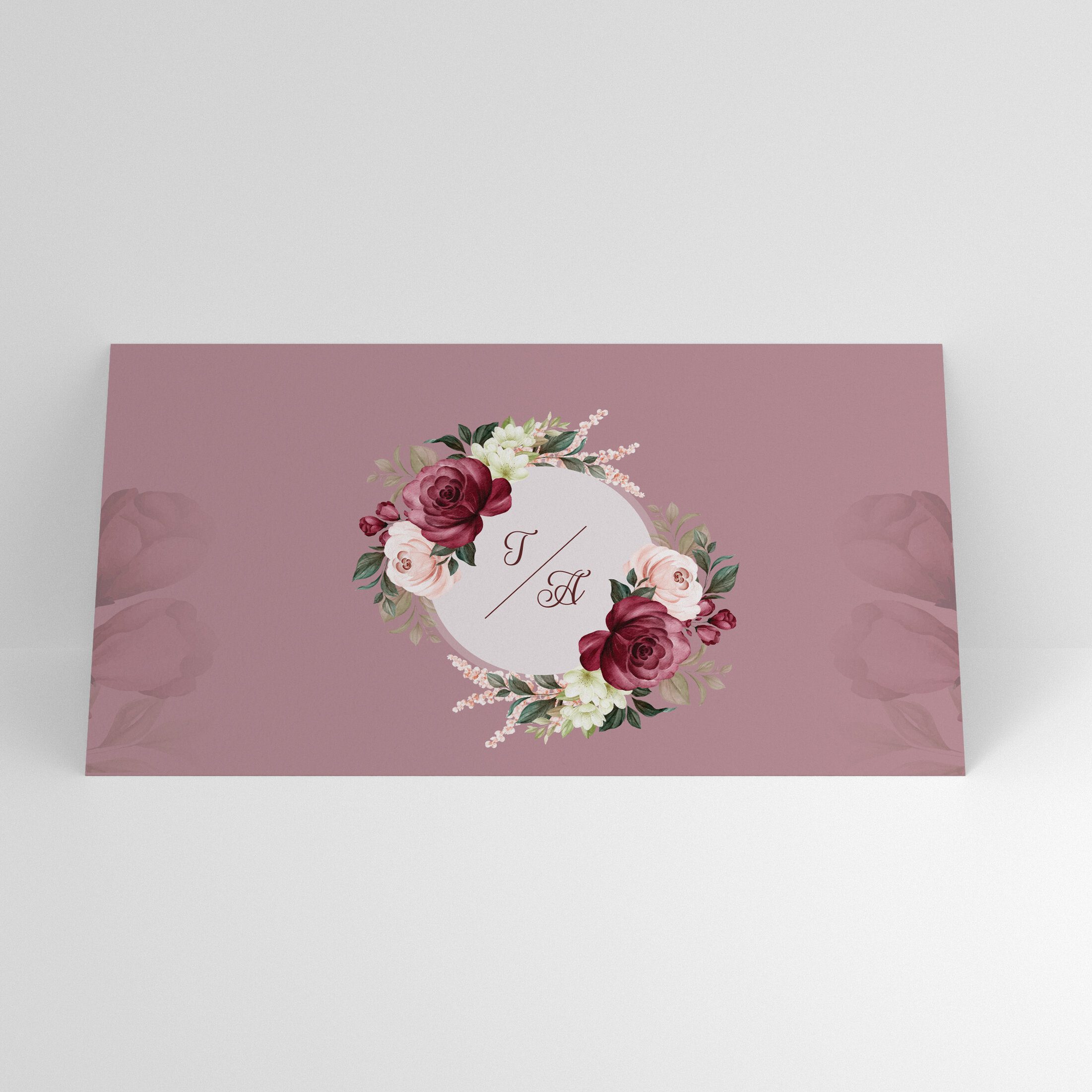 Plic de bani roz cu coroniță florală burgundy și roz