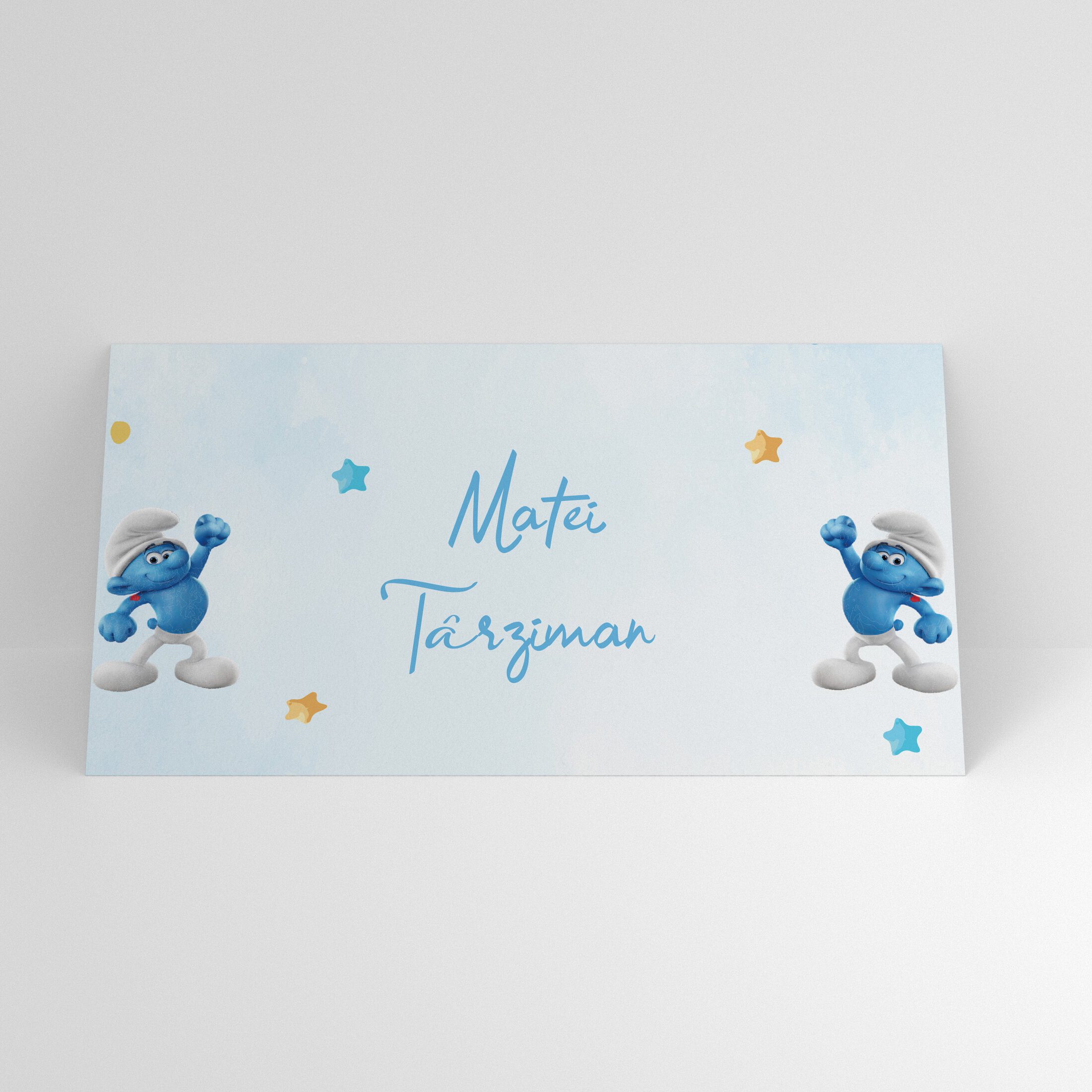 Plic de bani botez copil cu fundal bleu și personaje animate vesele