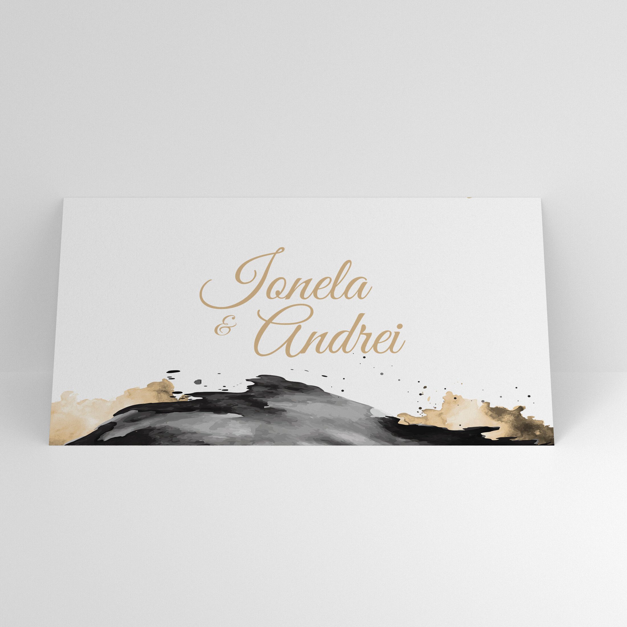 Plic de bani nuntă cu design acuarelă negru, gri și auriu