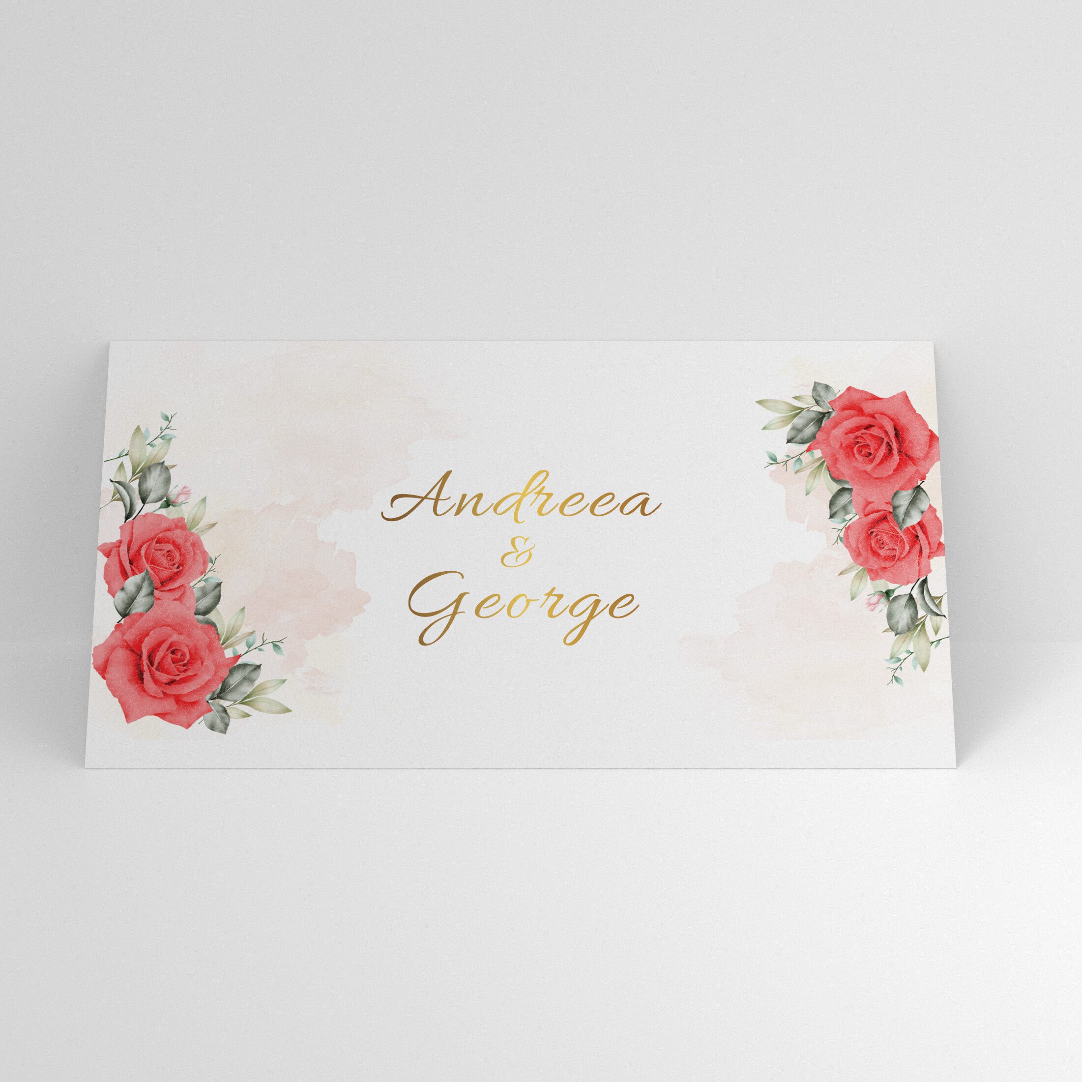 Plic de bani nuntă cu trandafiri roșii și design floral elegant