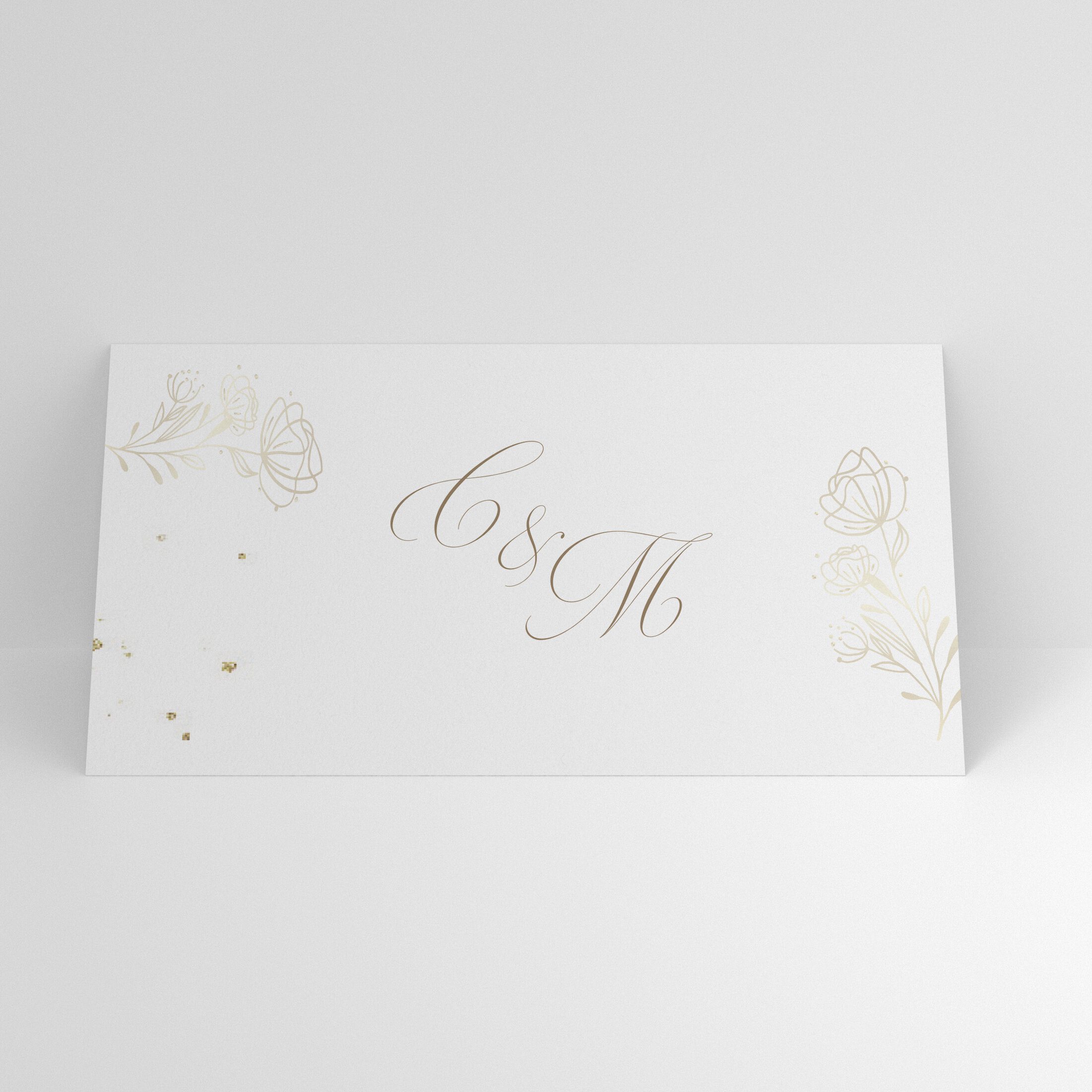 Plic de bani nuntă elegant cu inițiale și decor floral auriu