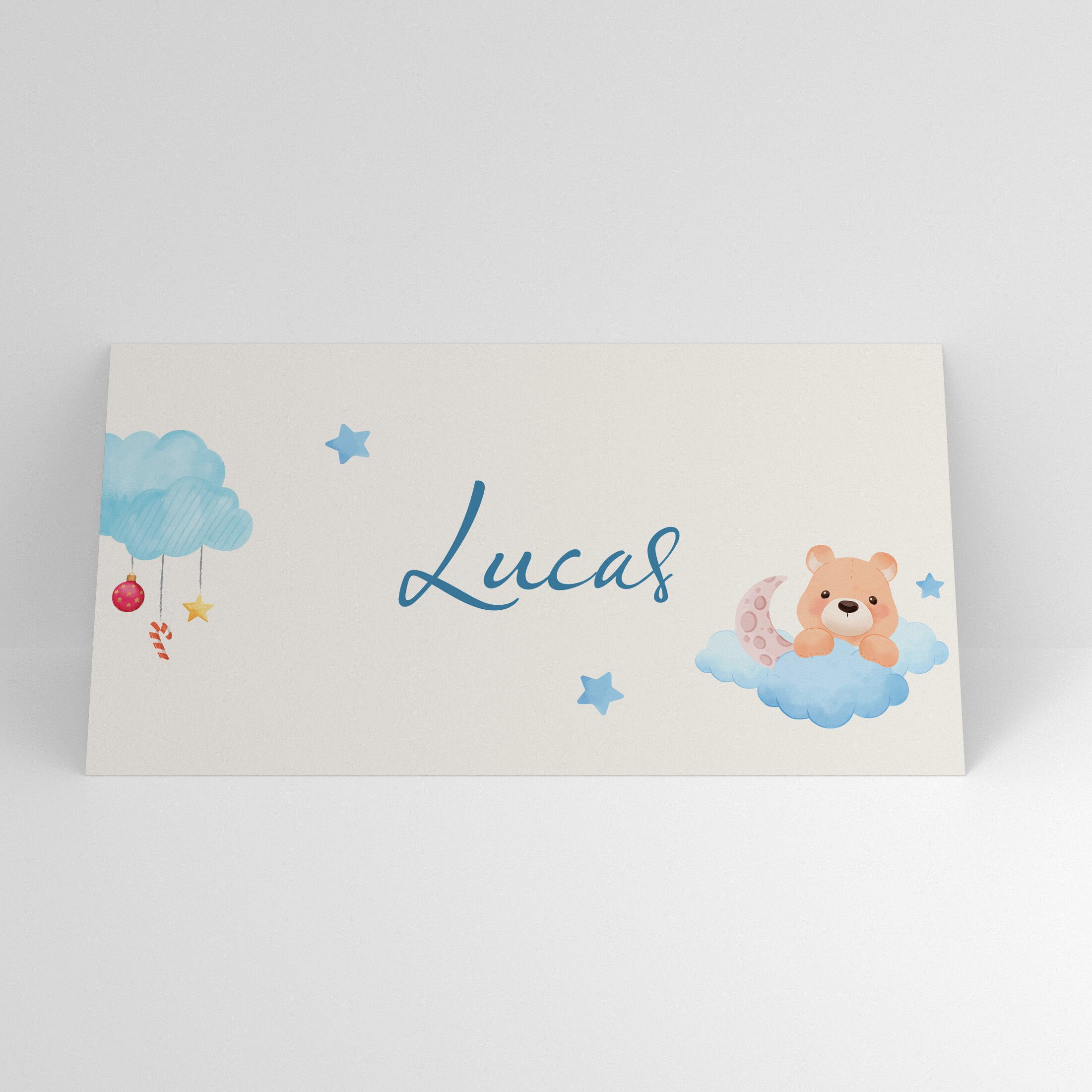 Plic de bani botez cu ursuleț pe norișor albastru și stele decorative
