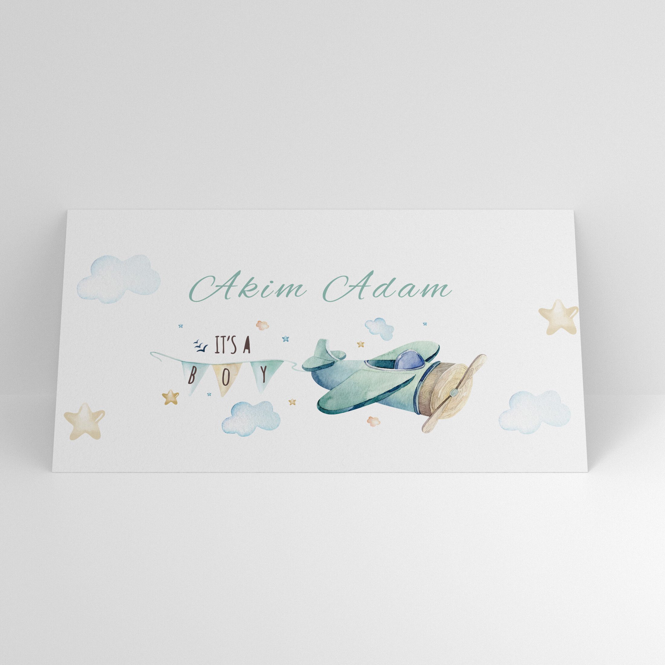 Plic de bani botez baby blue cu avion si stele decorative