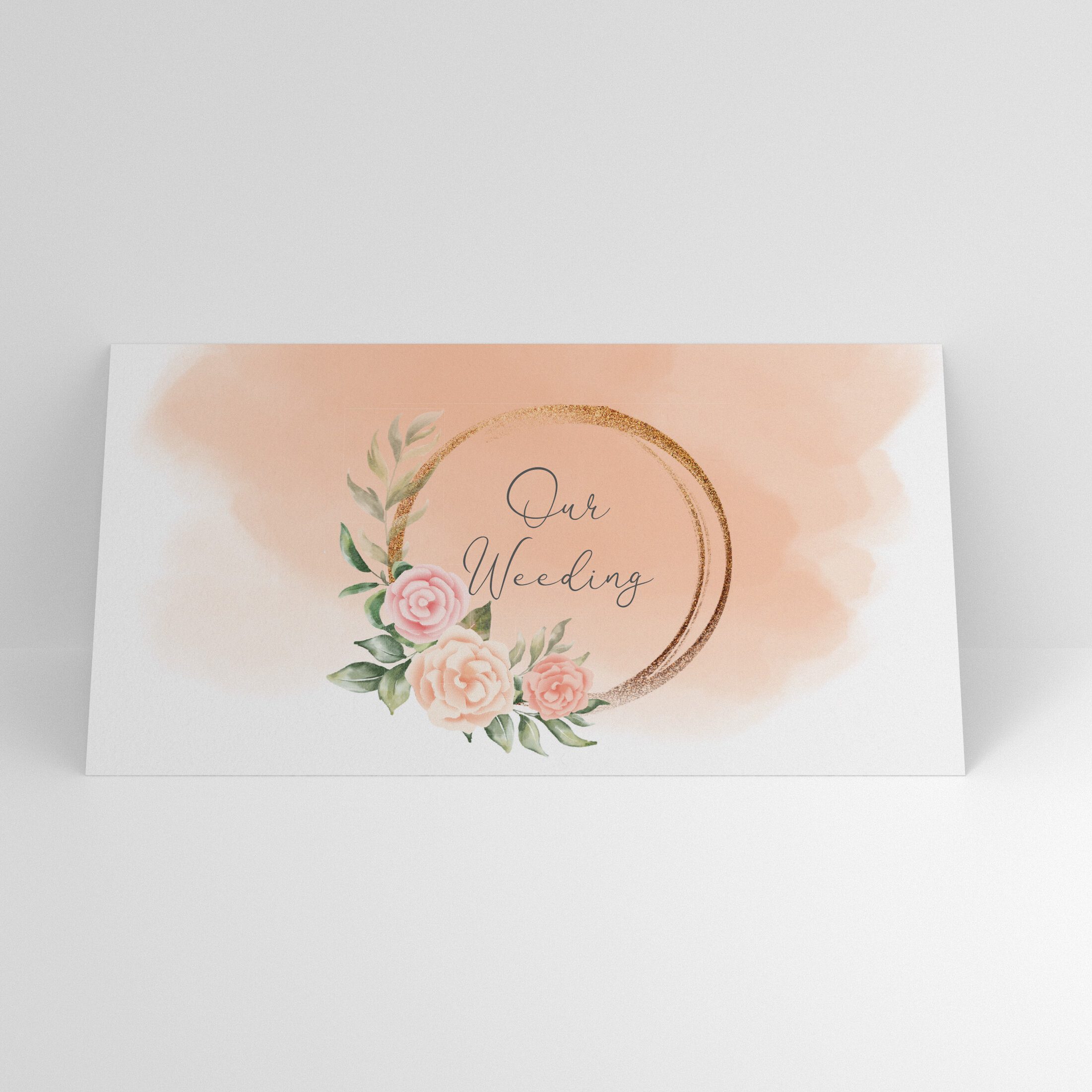 Plic de bani nuntă floral piersică cu cerc auriu și personalizare