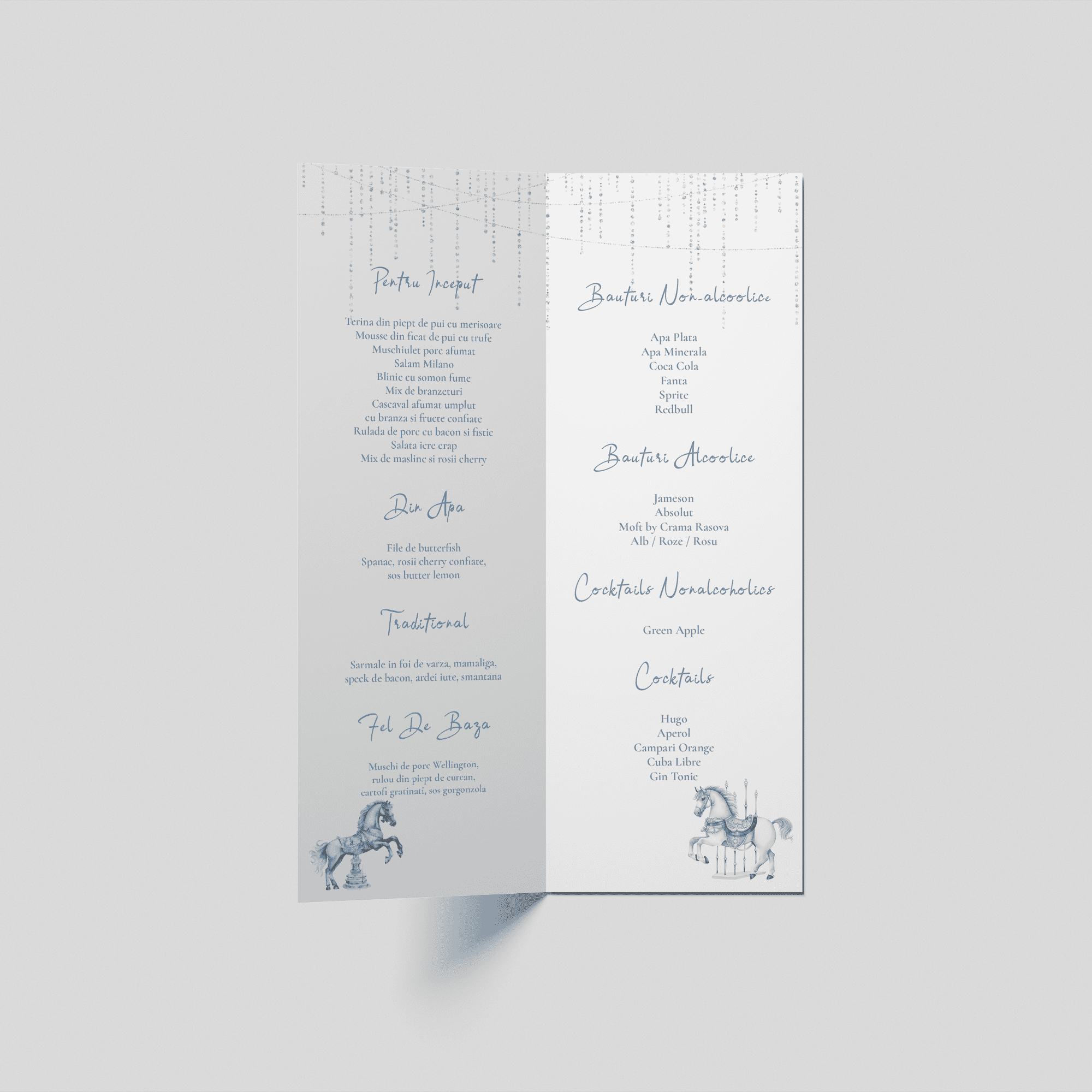 meniu botez carusel albastru elegant personalizat