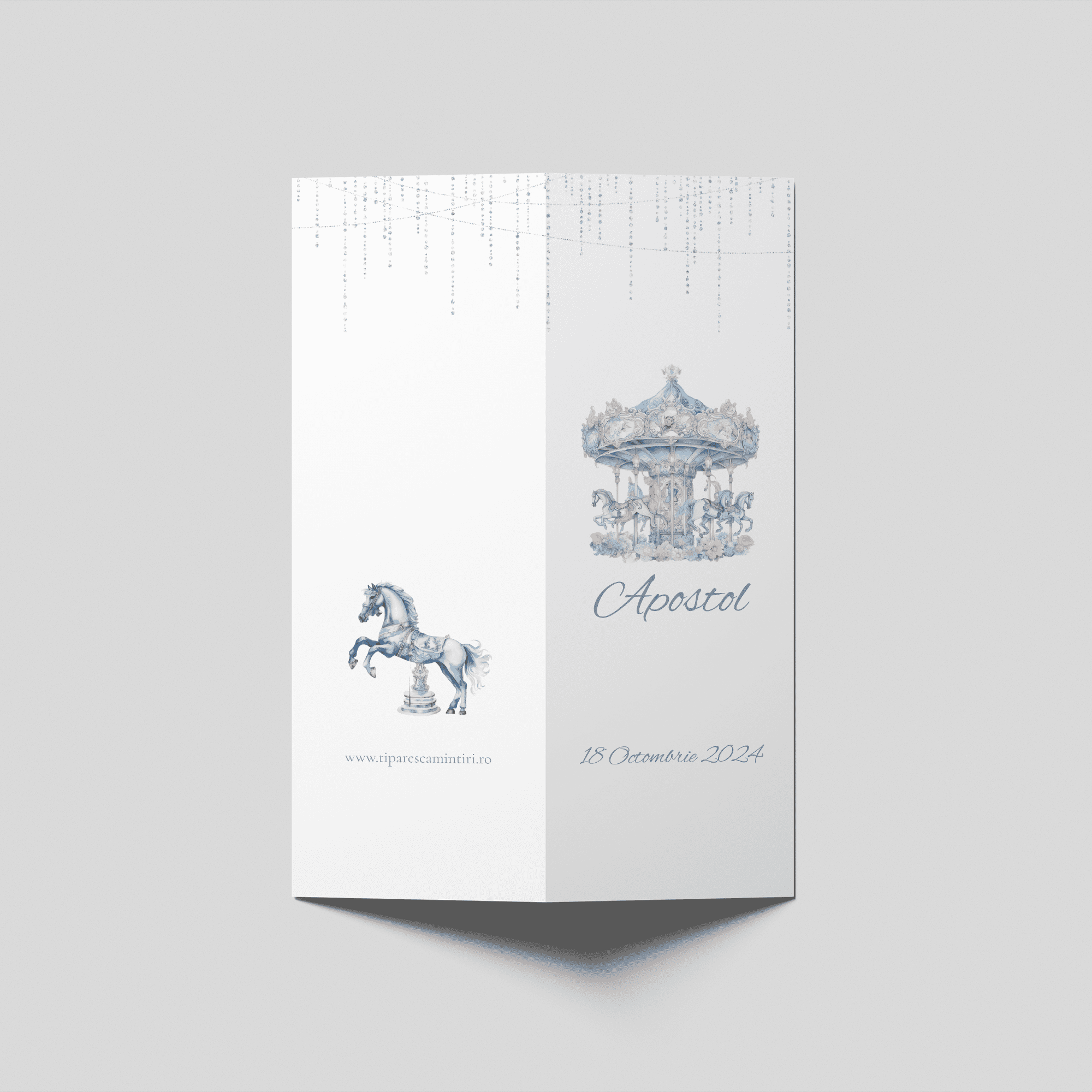 meniu botez carusel albastru elegant personalizat