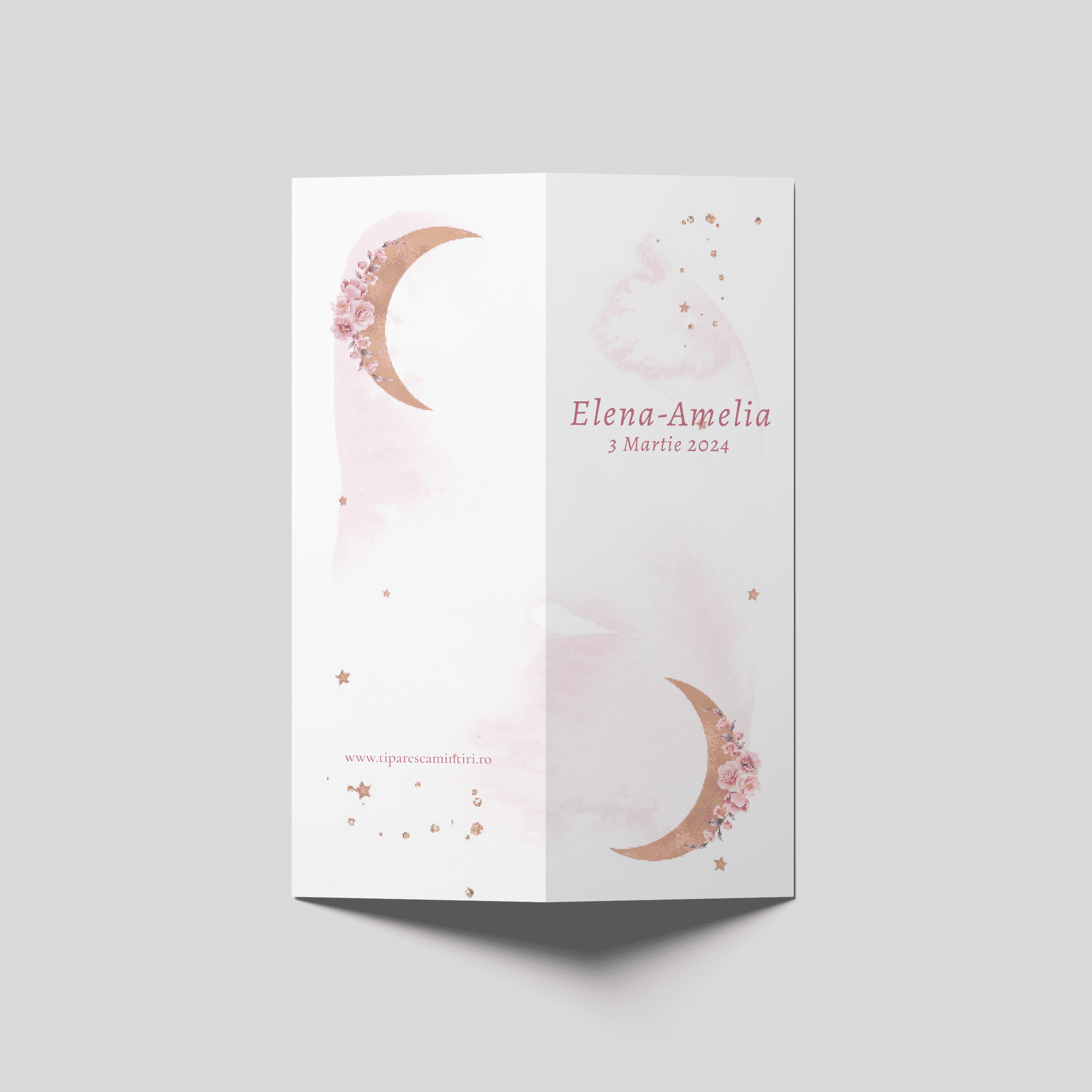 meniu botez roz cu luna si flori personalizat
