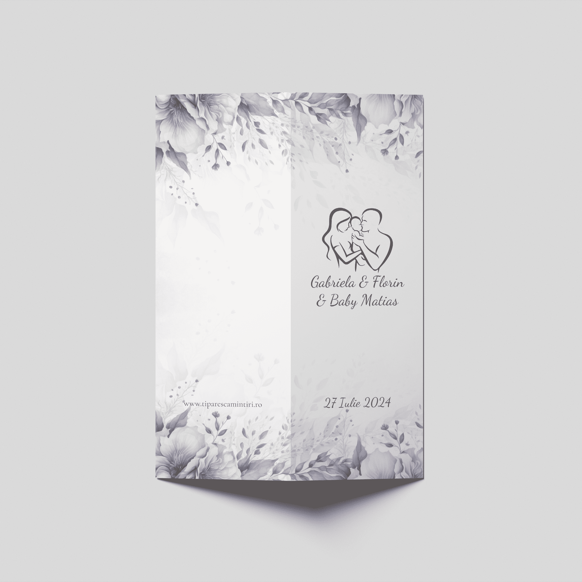meniu botez poza de familie cu design floral pastel personalizat