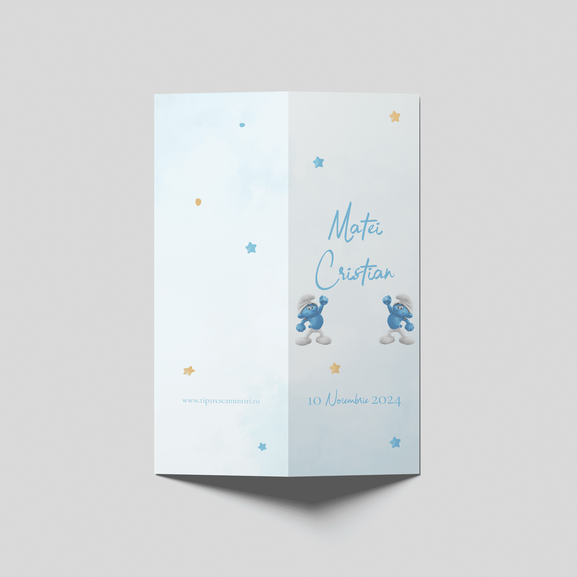 meniu botez baiat bleu personalizat cu nume si data