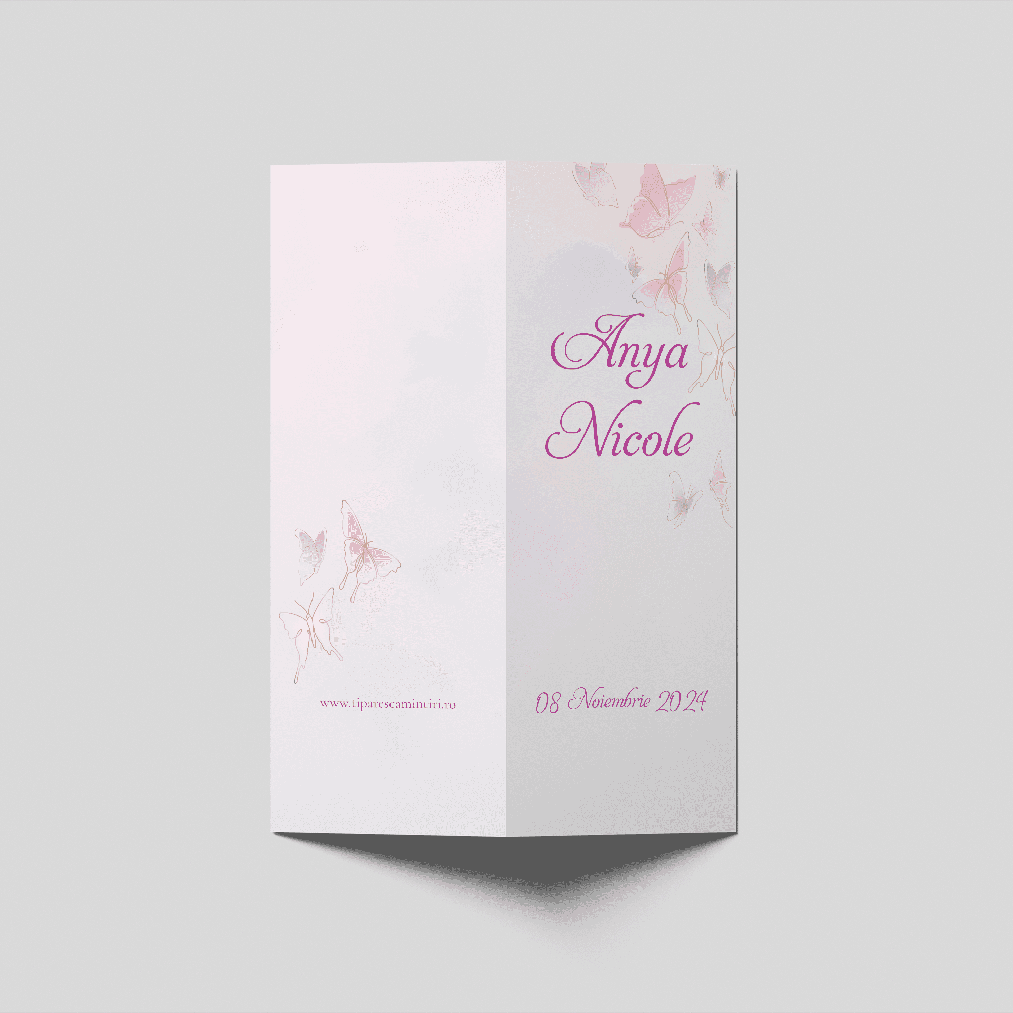 meniu botez fluturi roz pastel personalizat elegant