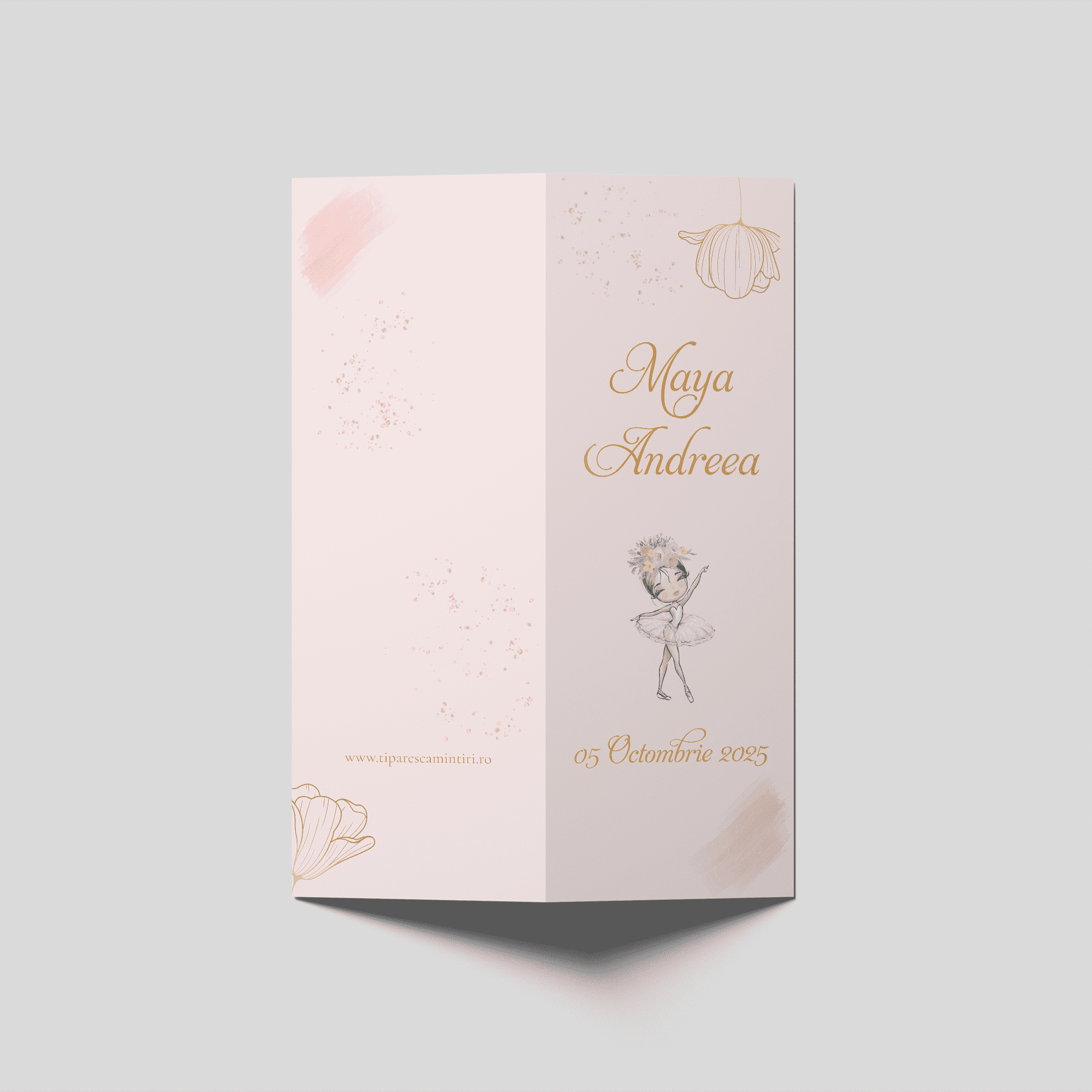 meniu botez fetita roz personalizat cu balerina si nume