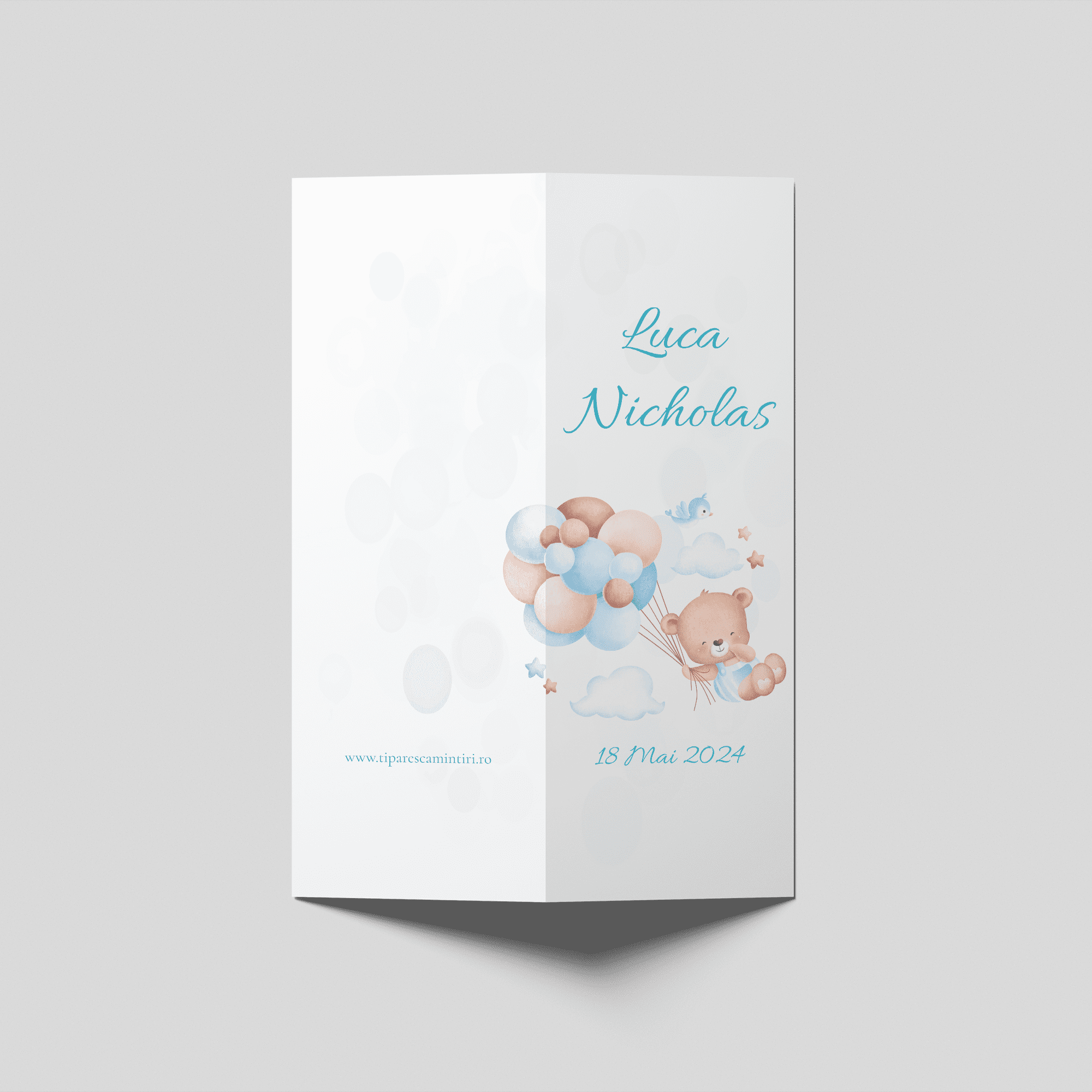 meniu botez ursulet cu baloane bleu personalizat