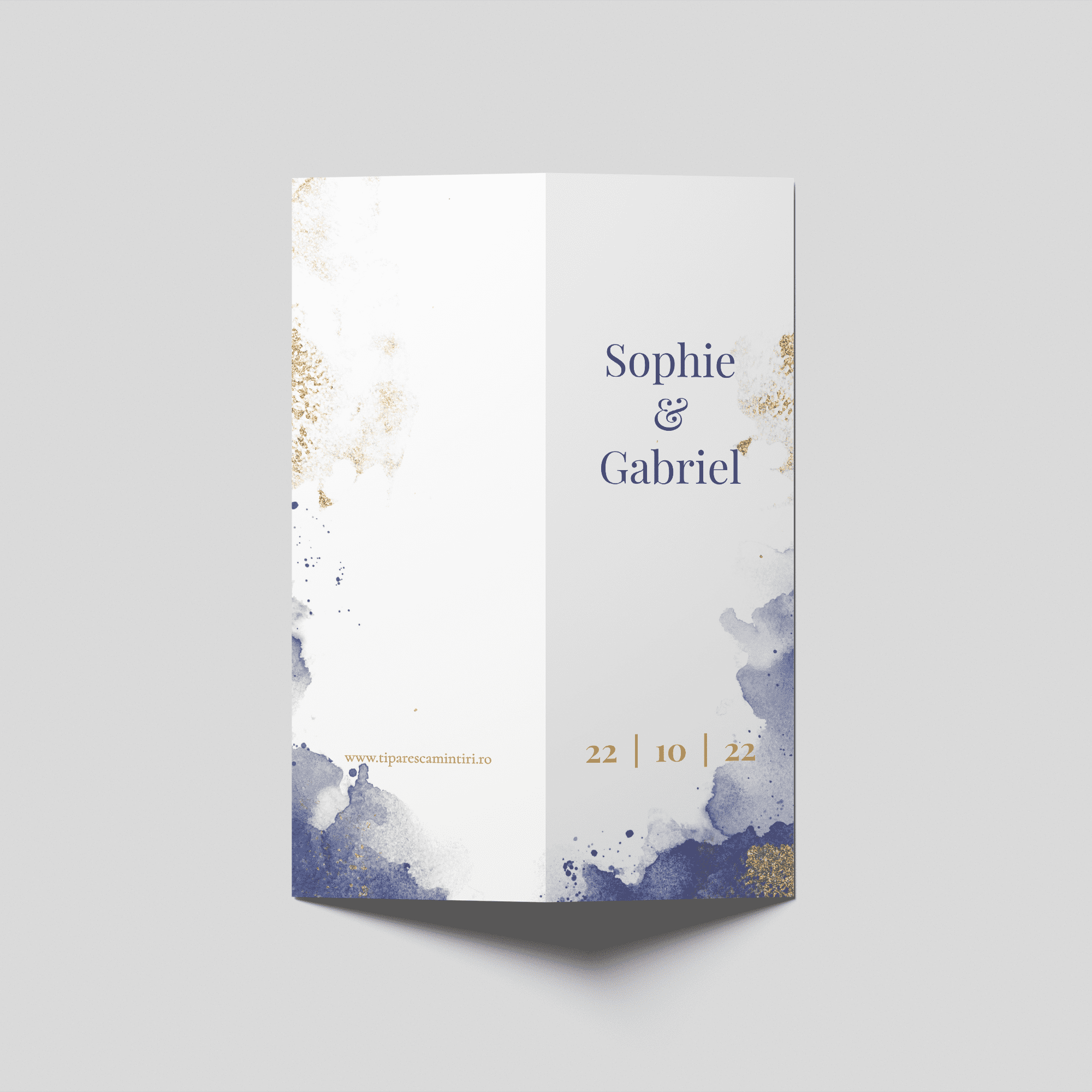 meniu nunta blue ink gold abstract bifold personalizat