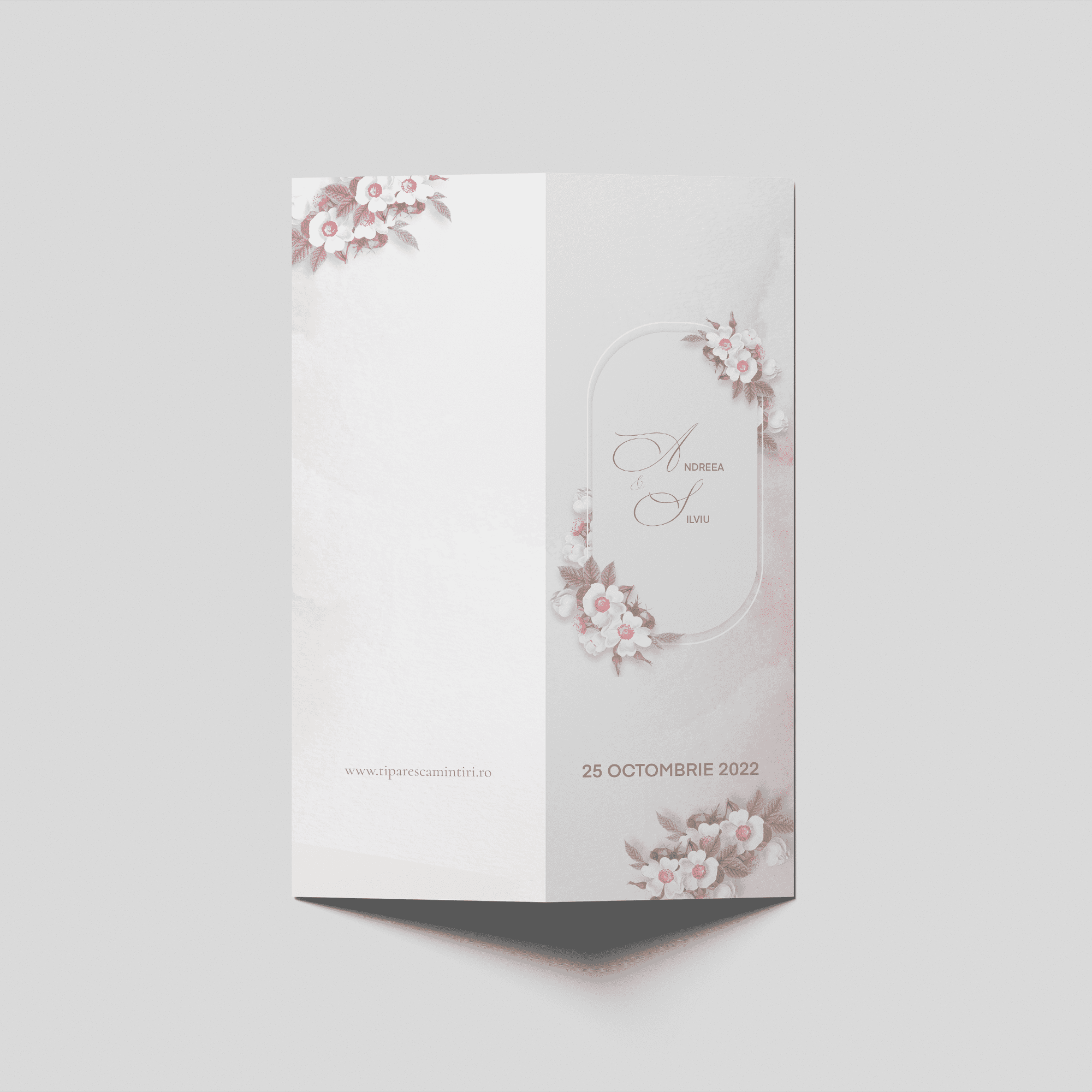 meniu nunta blush floral elegant frame bifold personalizat
