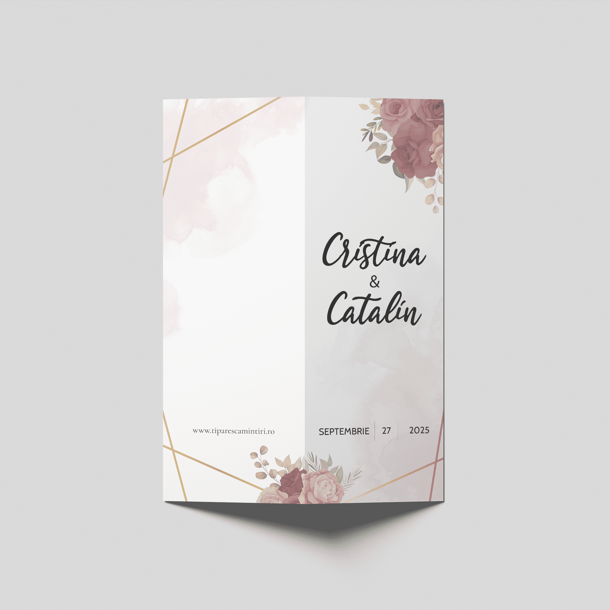 meniu nunta blush roses modern script bifold personalizat