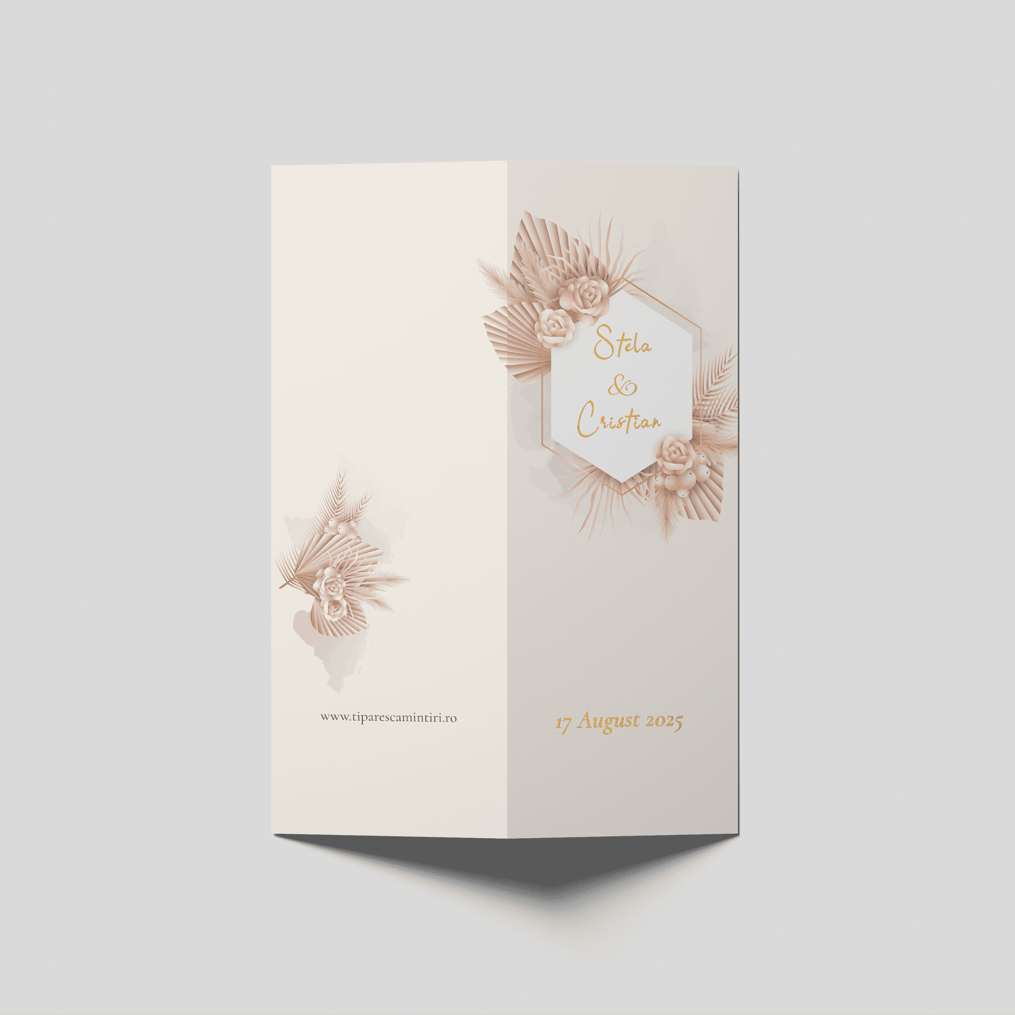 meniu nunta boho chic nude floral bifold personalizat