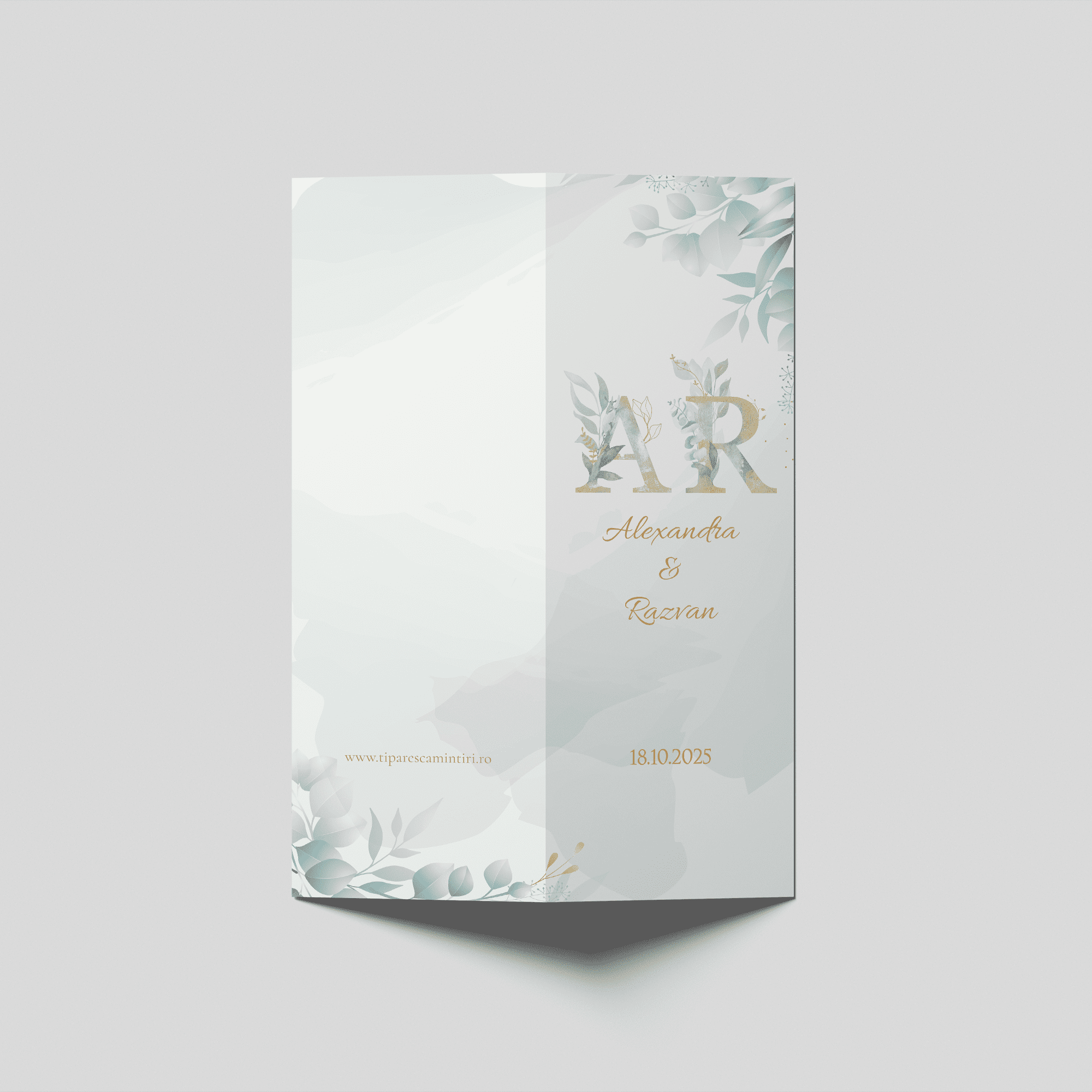 meniu nunta botanical monogram sage bifold personalizat