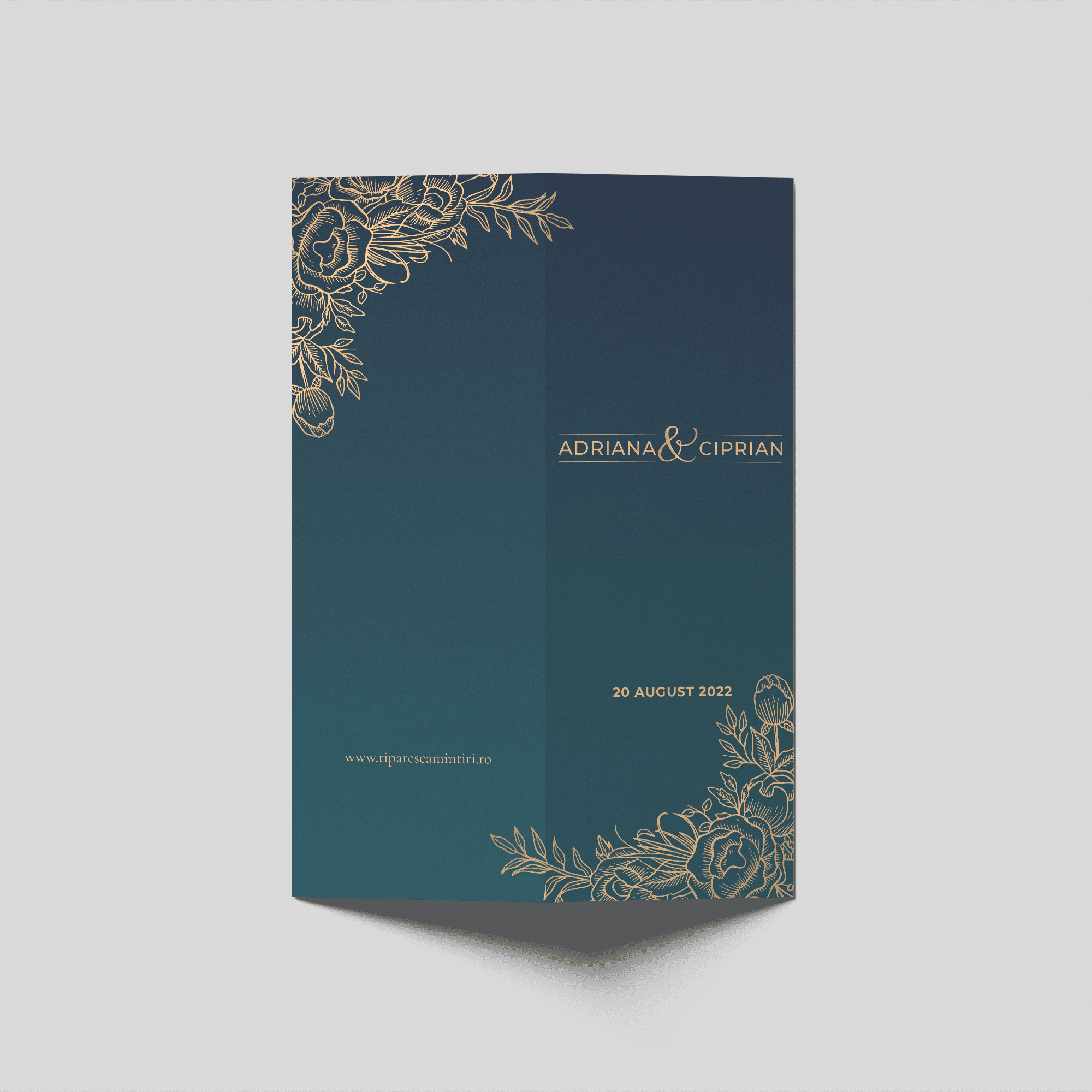 meniu nunta verde petrol auriu floral elegant personalizat