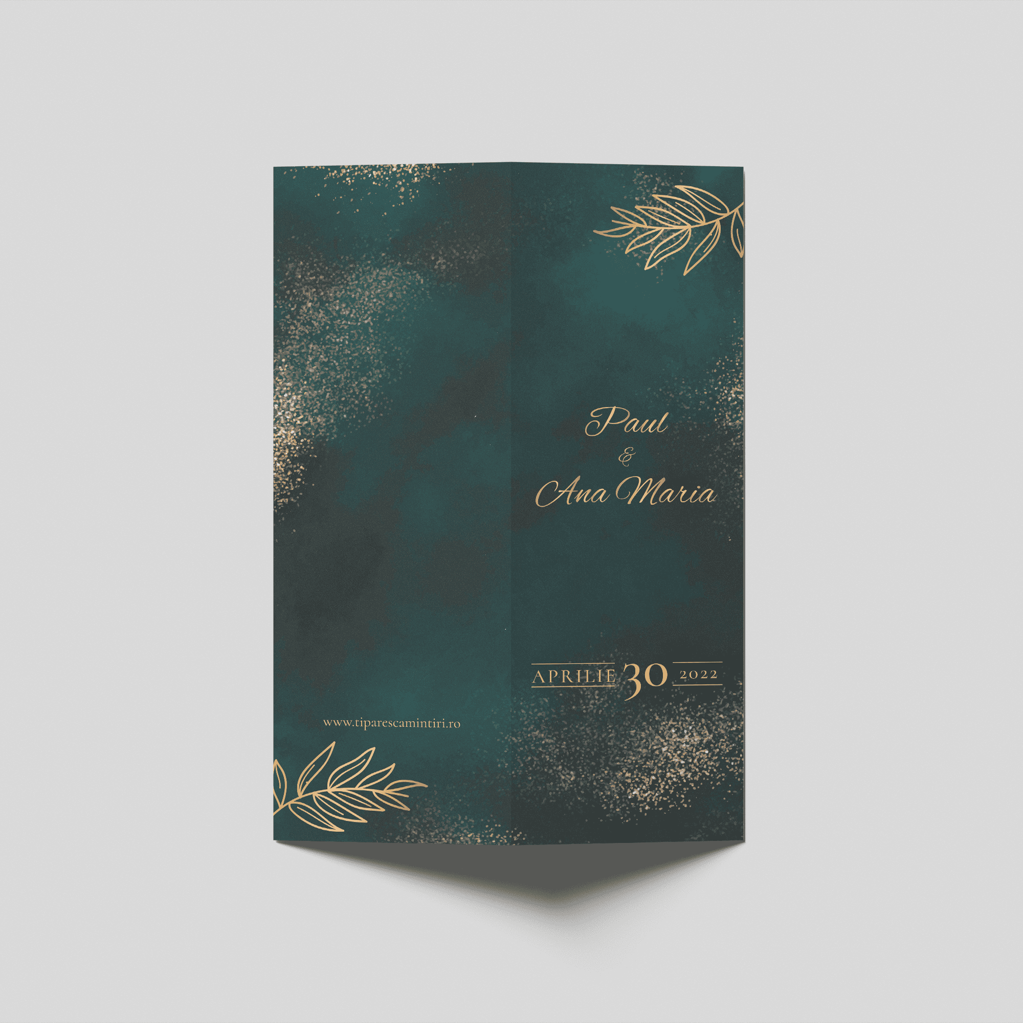 meniu nunta emerald green gold dust bifold personalizat