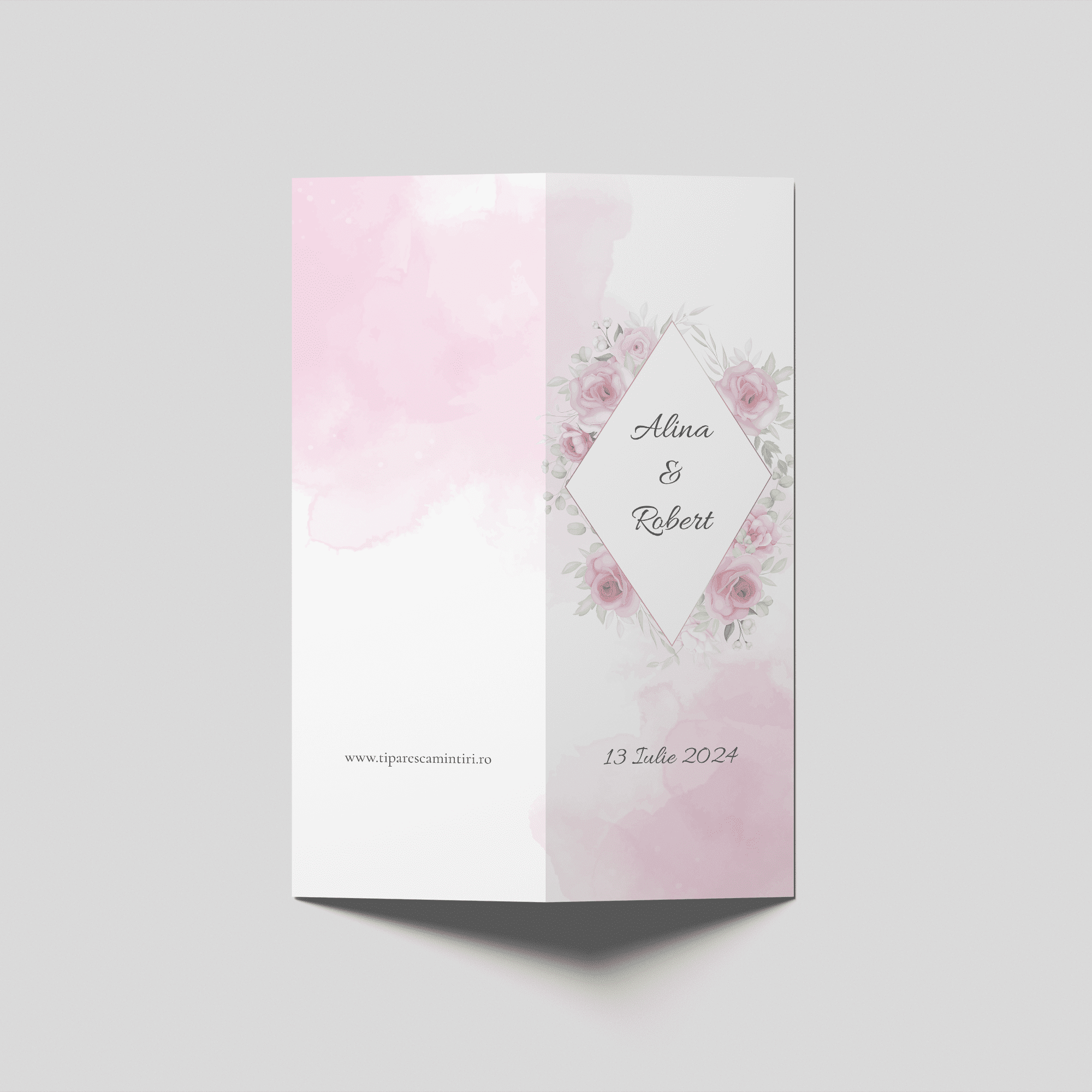 meniu nunta floral elegant roz pudrat personalizat
