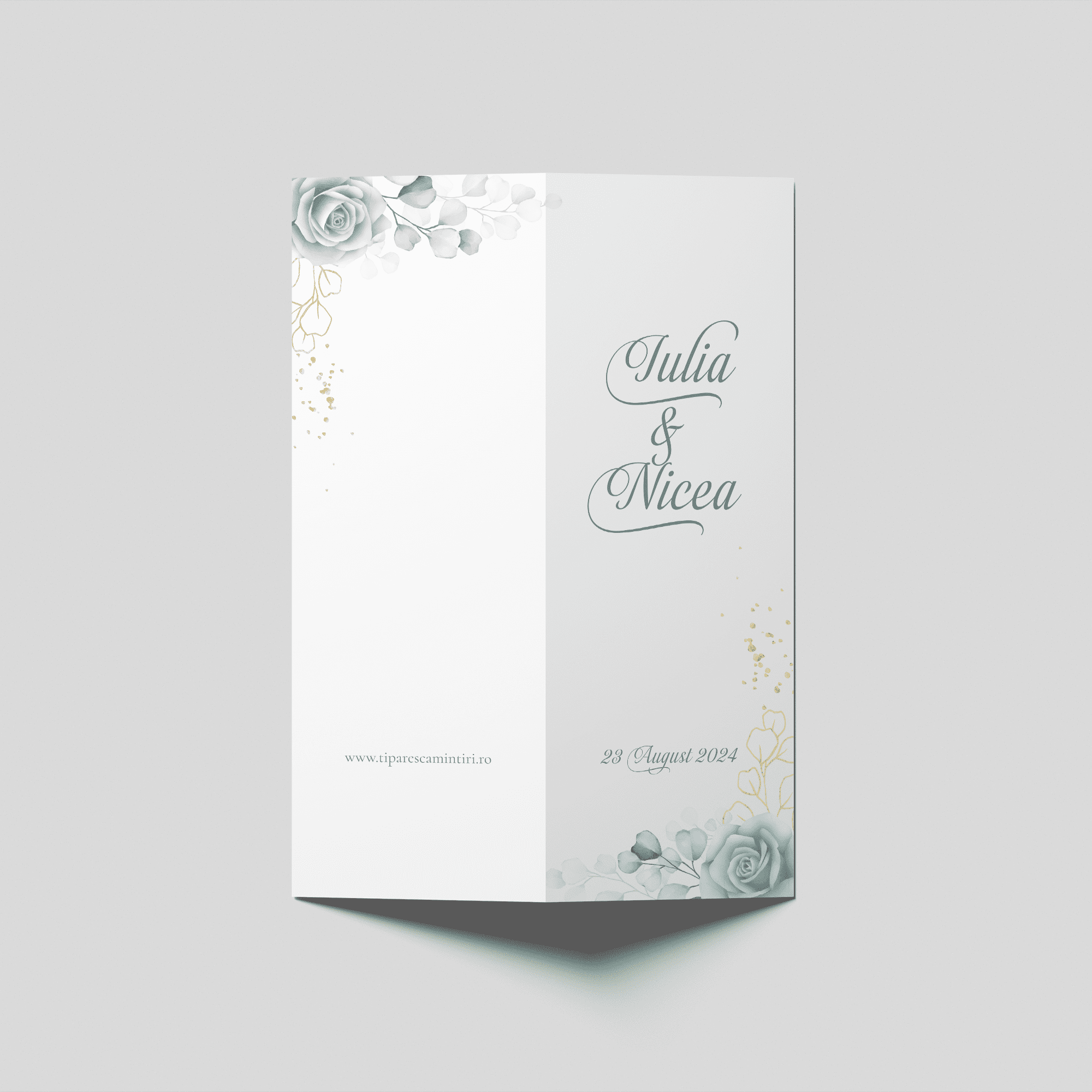meniu nunta floral verde salvie auriu elegant personalizat