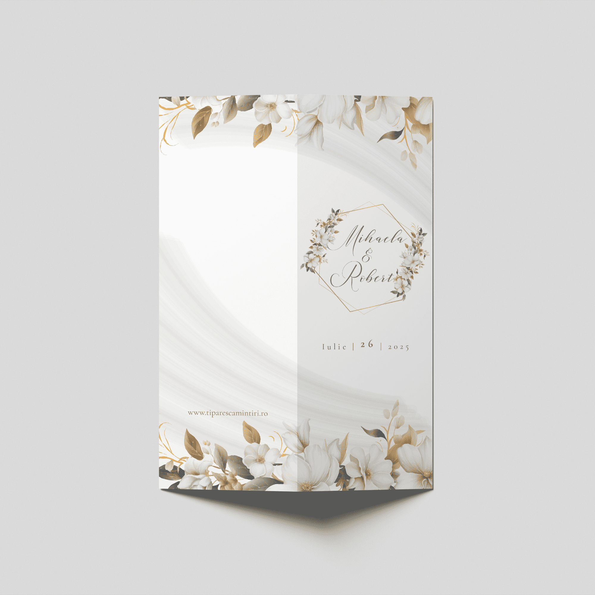 meniu nunta ivory magnolia gold frame bifold personalizat