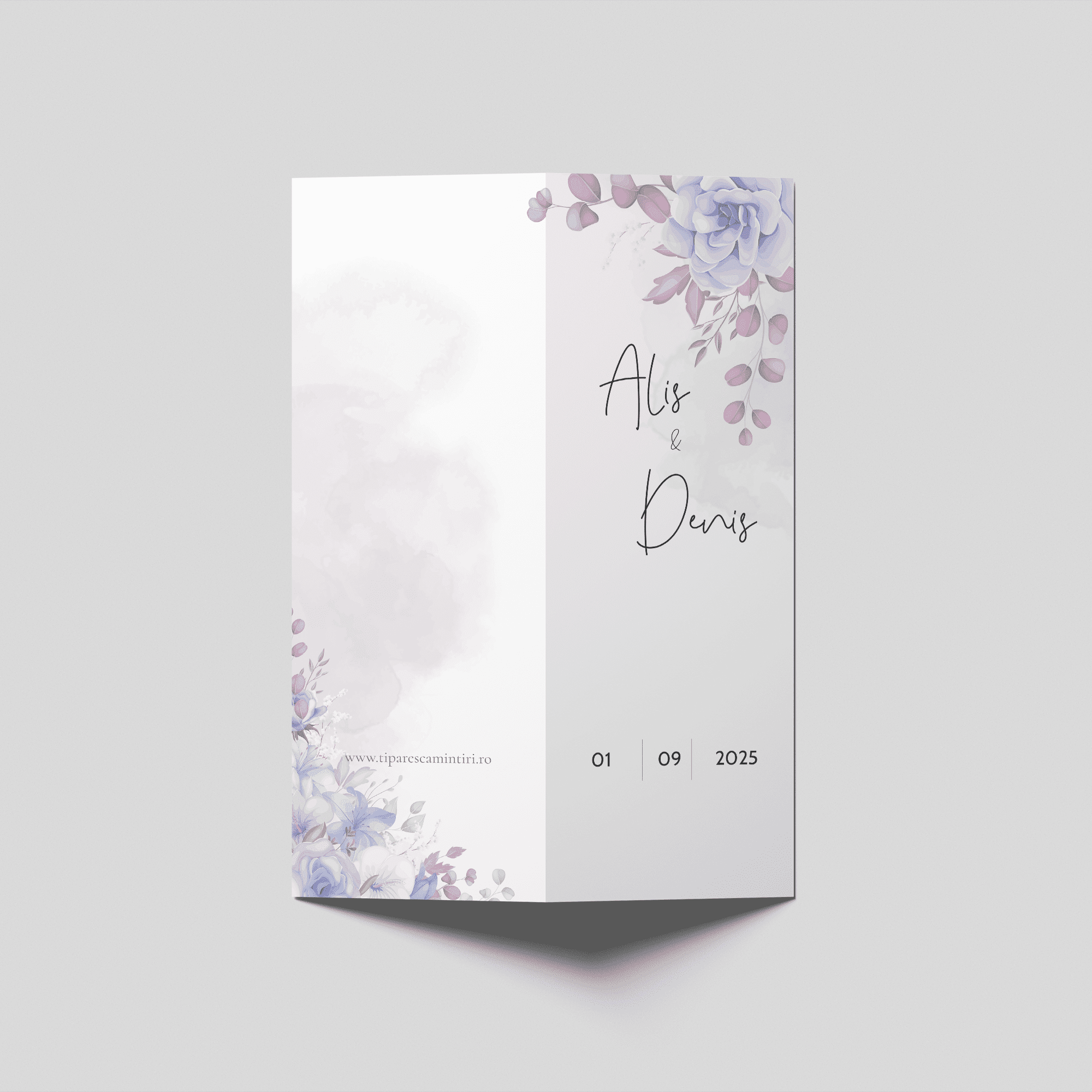 meniu nunta lavender blush watercolor floral bifold personalizat