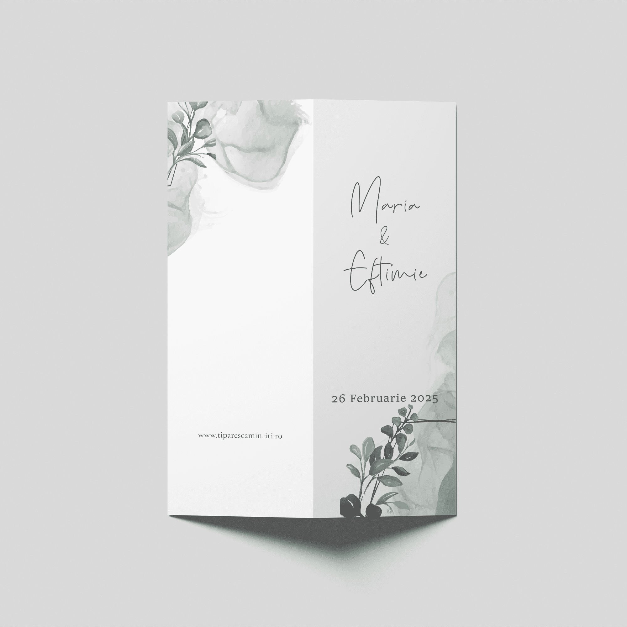 meniu nunta minimal green botanical bifold personalizat