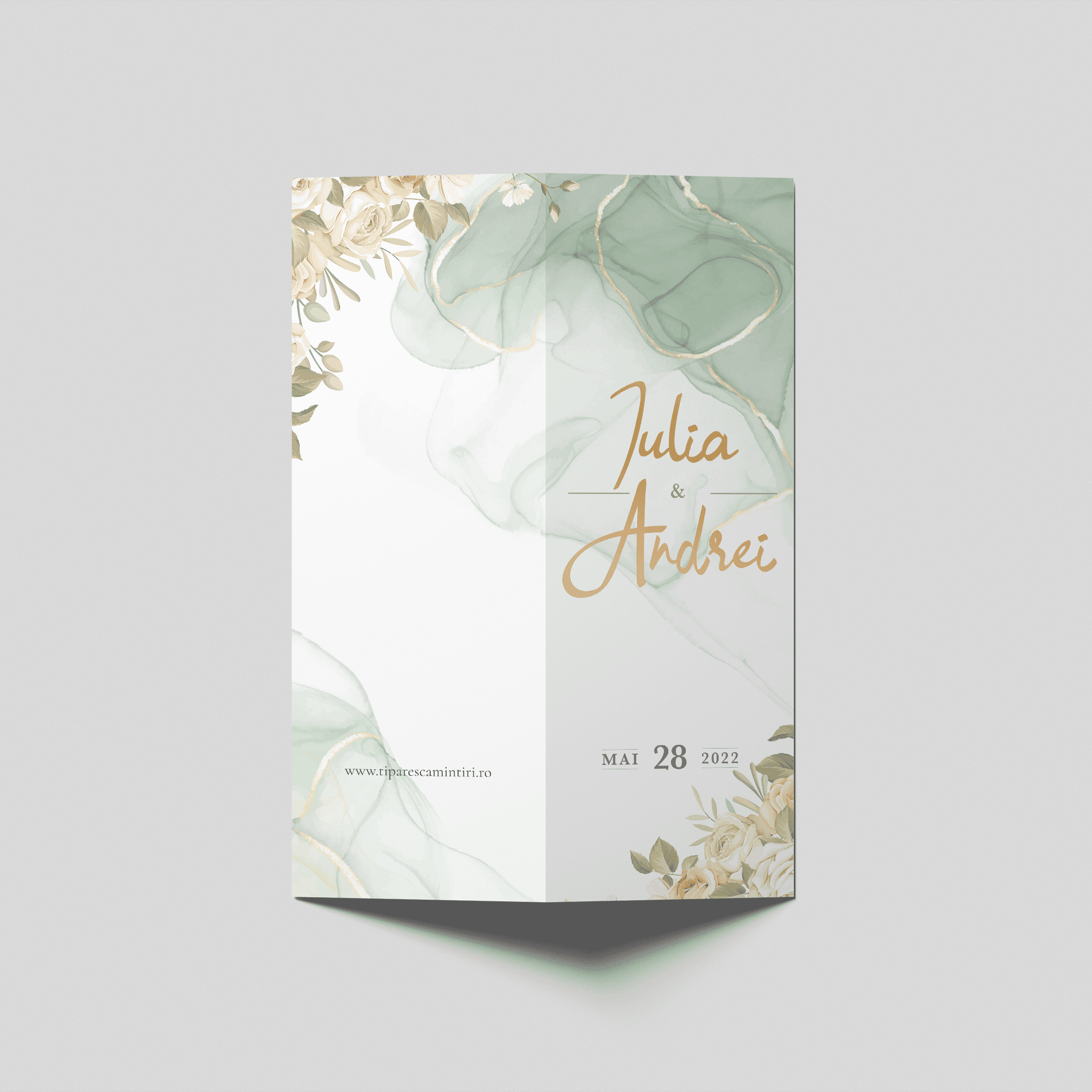 meniu nunta sage green marble floral bifold personalizat