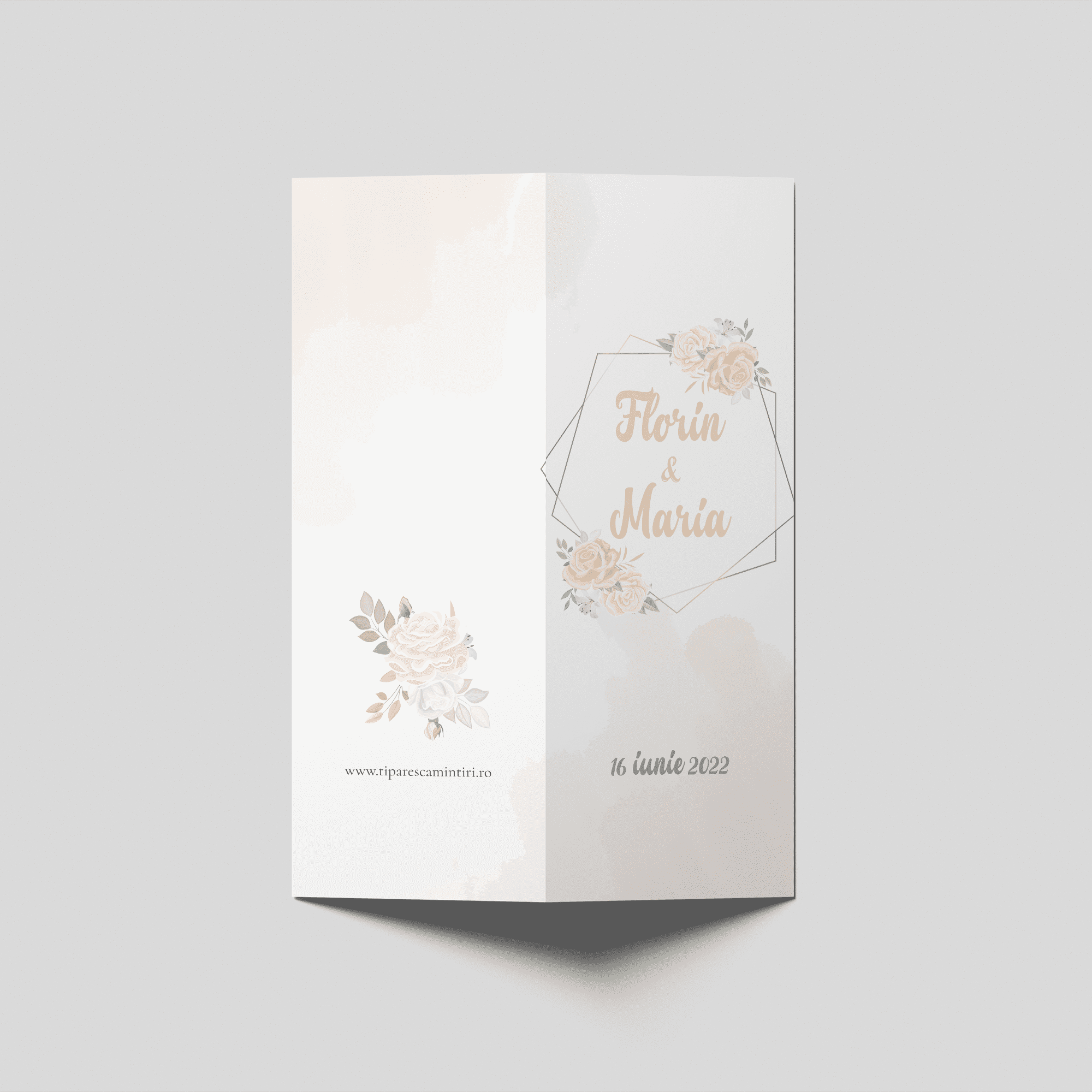 meniu nunta soft blush geometric floral bifold personalizat