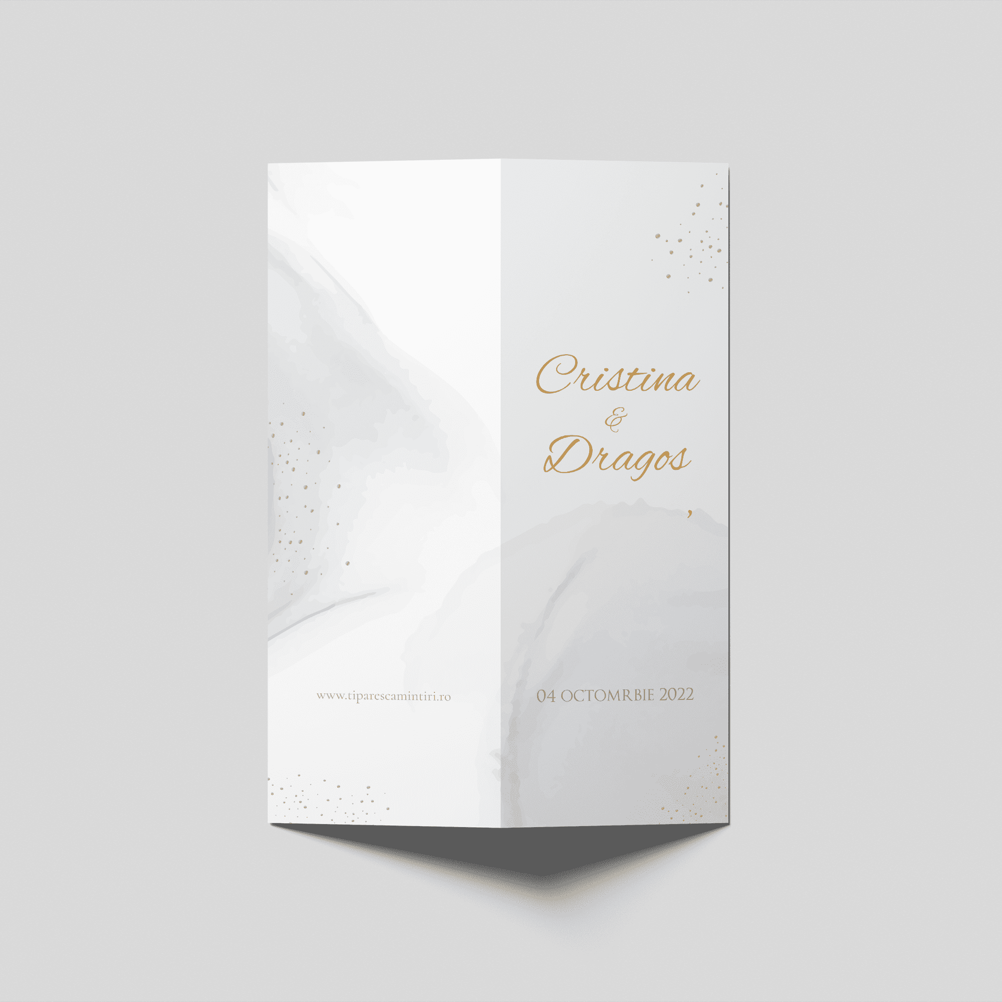 meniu nunta soft grey watercolor gold bifold personalizat