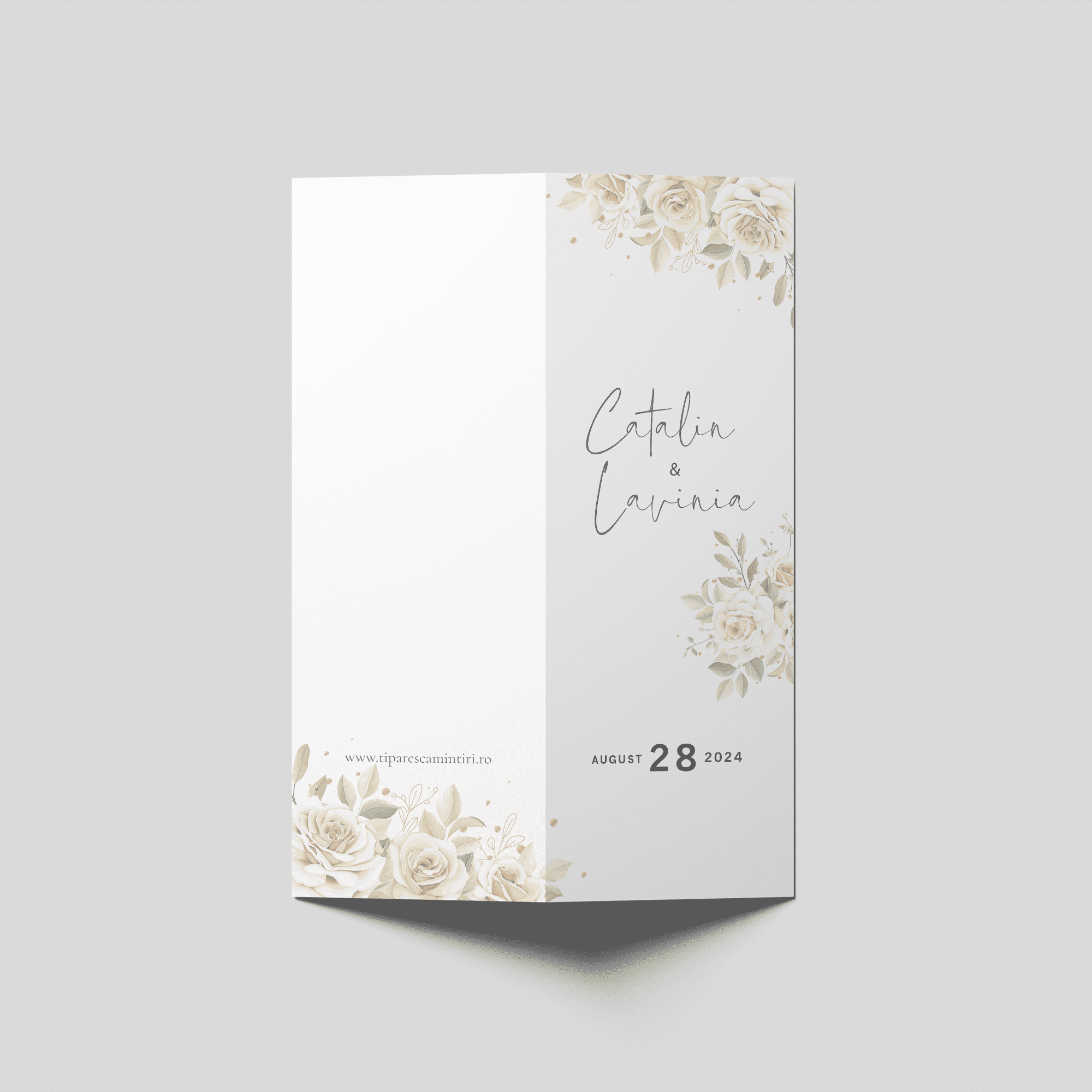 meniu nunta trandafiri crem elegant personalizat