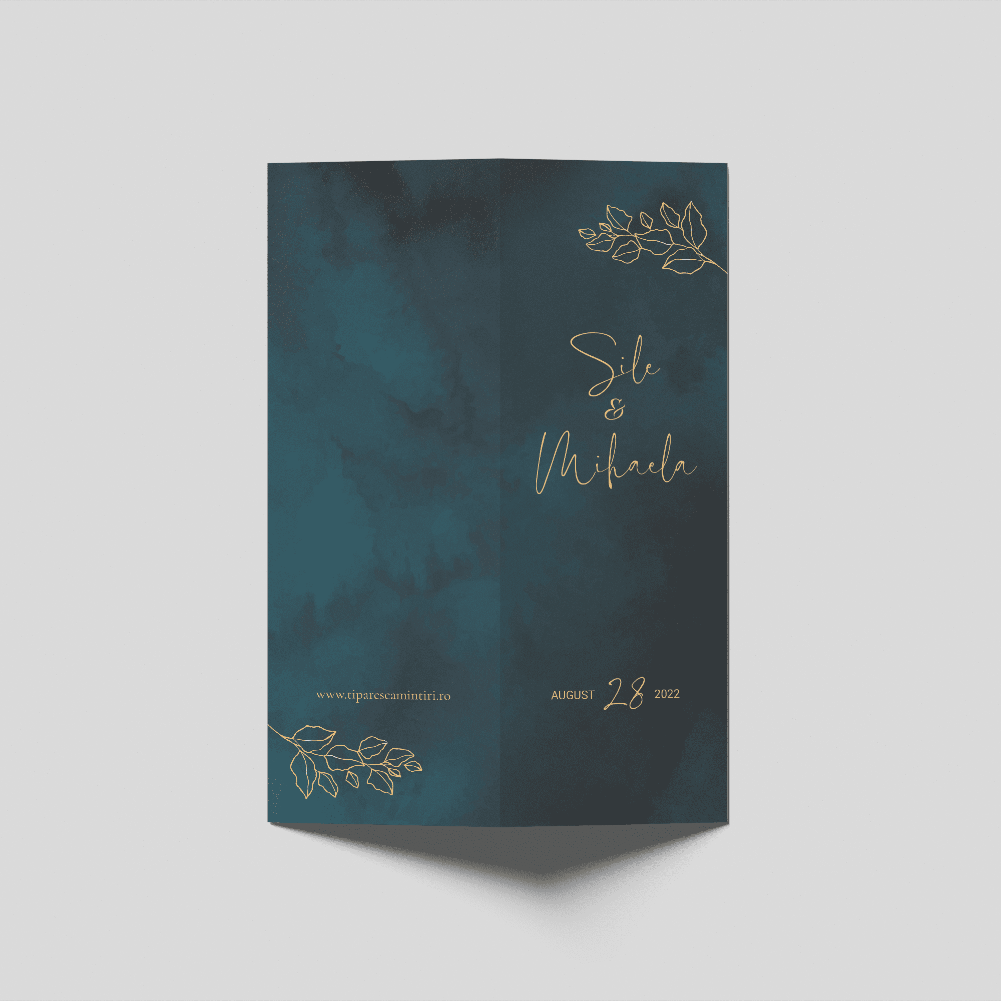 meniu nunta verde petrol accente aurii bifold elegant