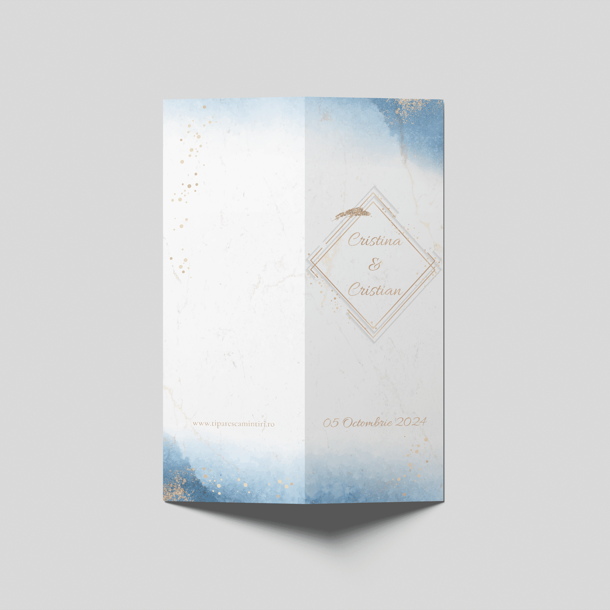 meniu nunta bleu auriu modern personalizat