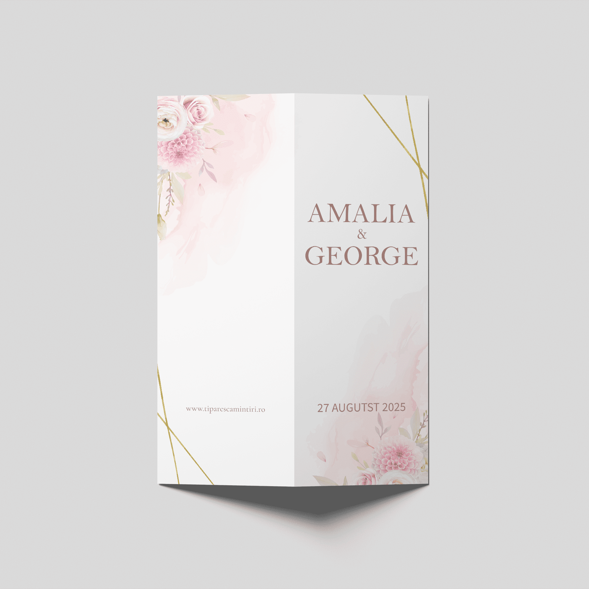 meniu nuntă floral roz pastel personalizat