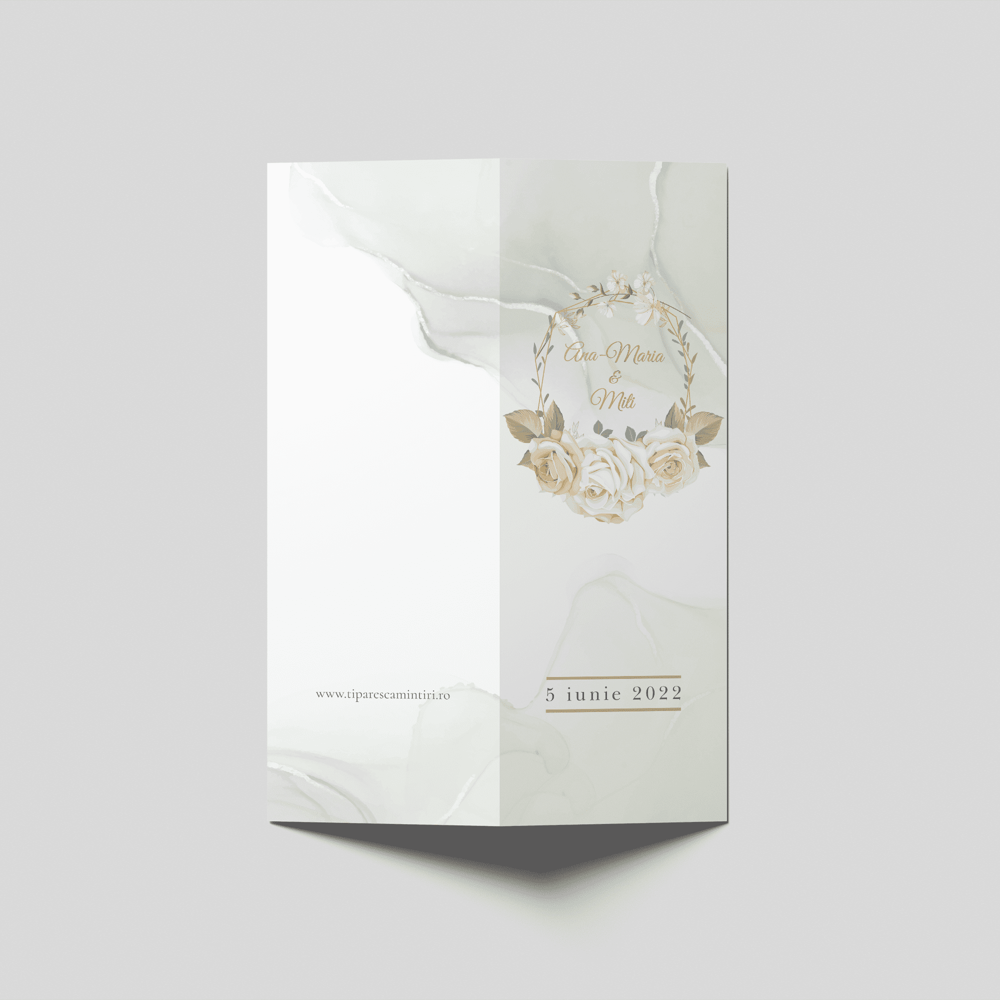 meniu nuntă floral ivory marmură personalizat