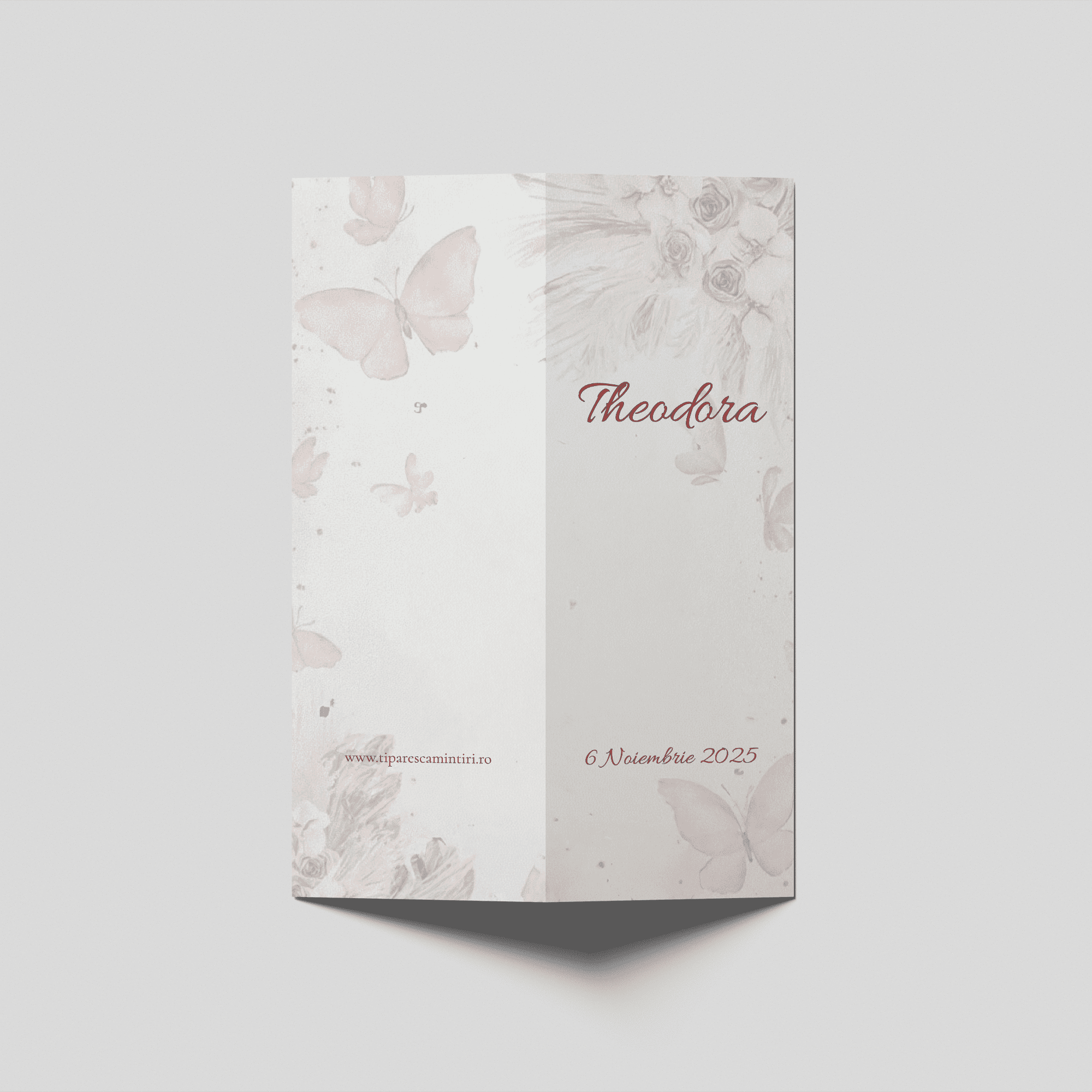 meniu botez fluturi roz pastel personalizat Theodora