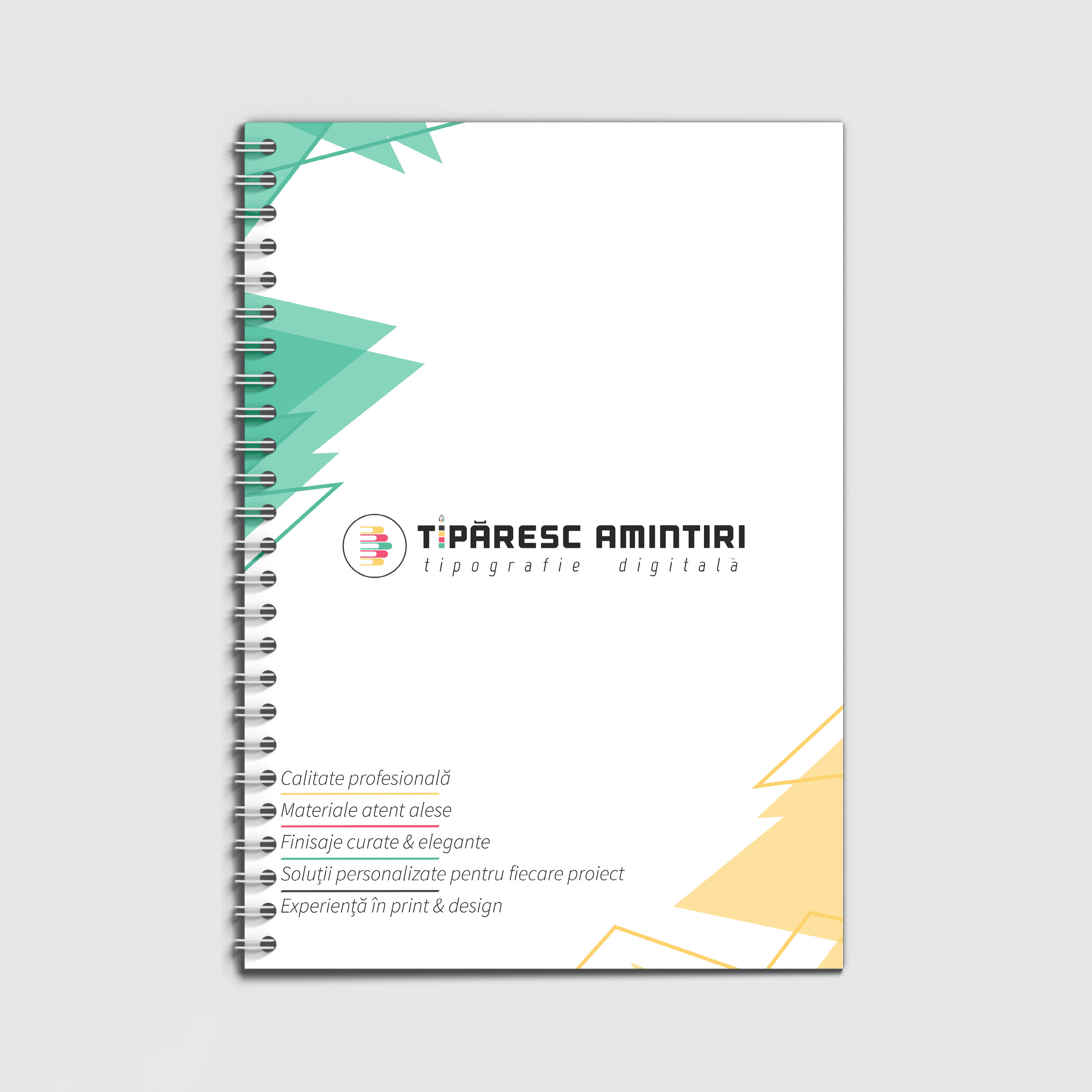 Broșură spiralată cu copertă din hârtie, tipărită digital, design modern și finisaj profesional
