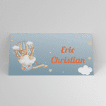 Plic de bani botez cu balon de aer, nori și stele pe fundal bleu, personalizat cu nume copil